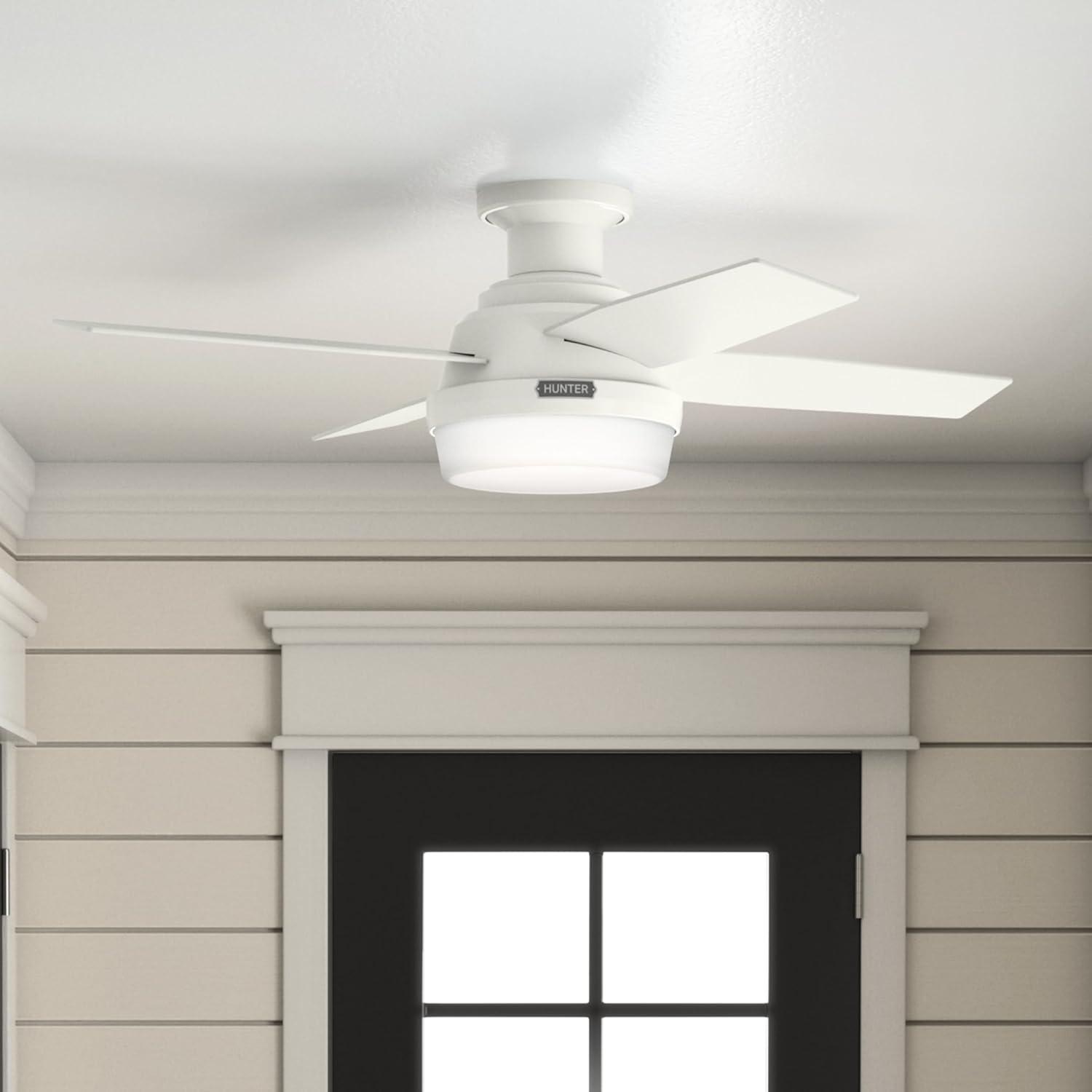 Dempsey Low Profile 44" 4 - Blade Indoor Flush Mount Small Room Ceiling Fan with Lights and Remote