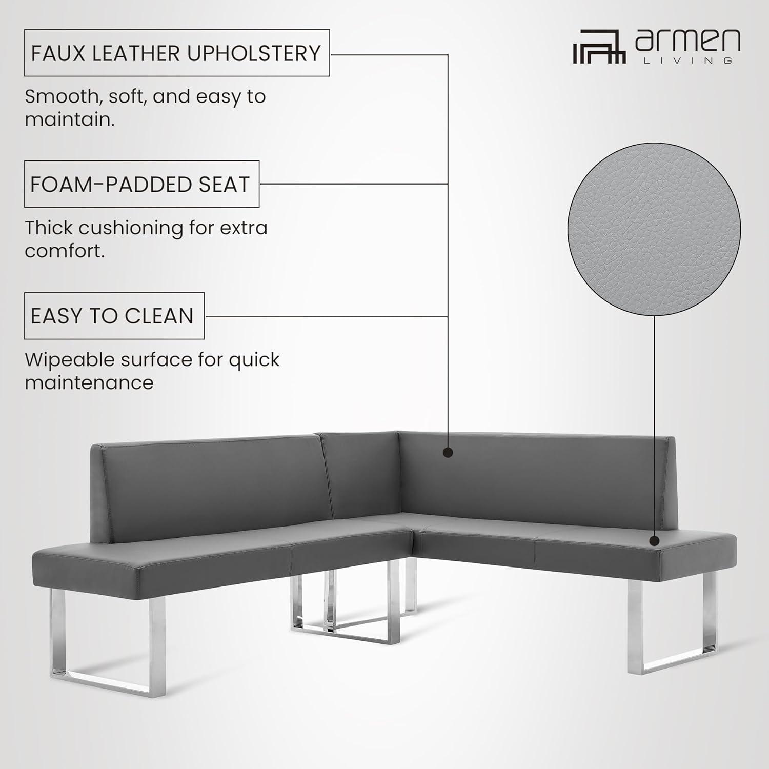 Amanda Contemporary Nook Corner Dining Bench: Chrome Legs, Padded Seat - Armen Living