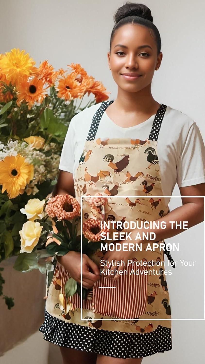 Lovely Flower Pattern Retro Aprons With Large Pockets for Women Girls Cooking Kitchen Bakery Mother's Gift