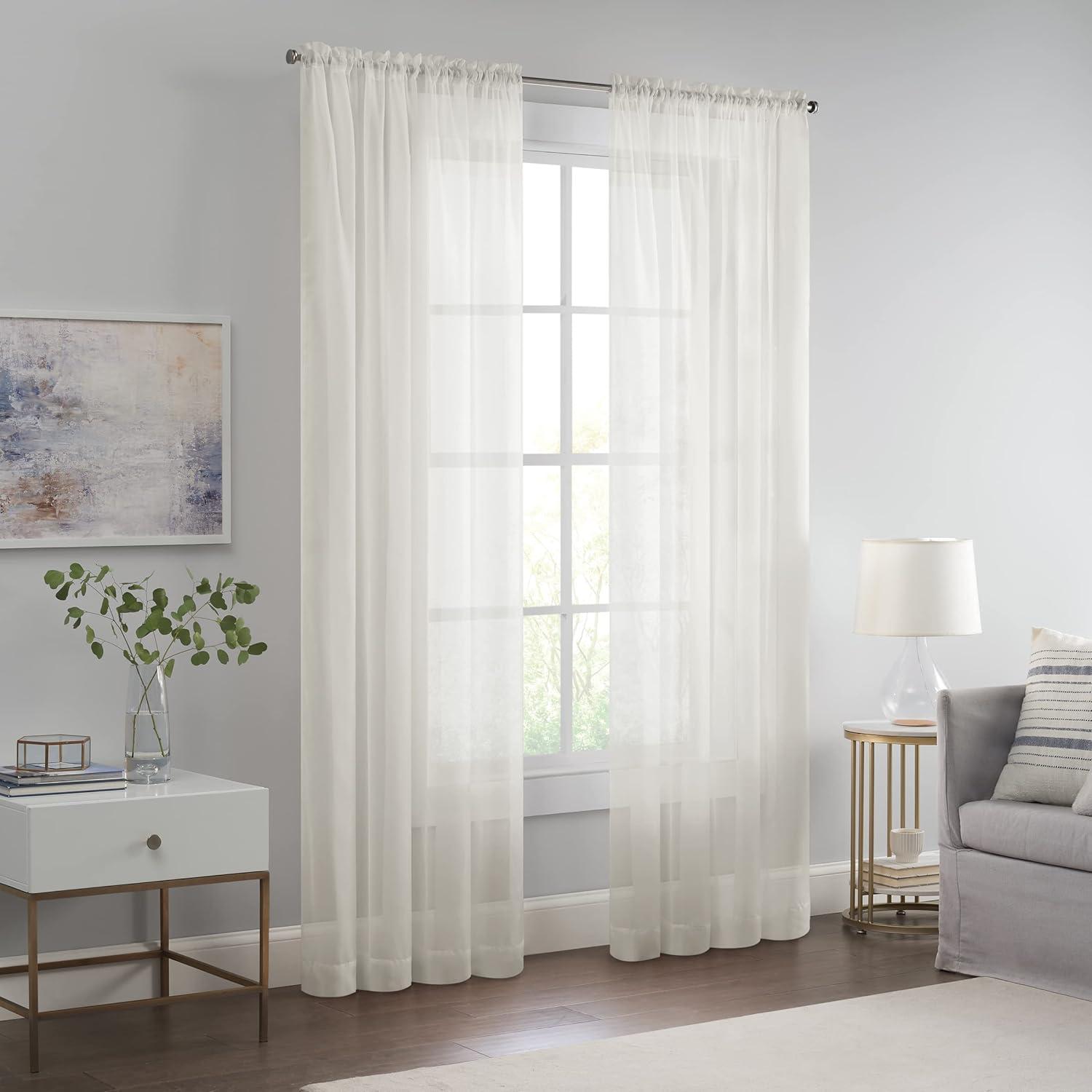 Ivory Sheer Rod Pocket Polyester Curtain Panel