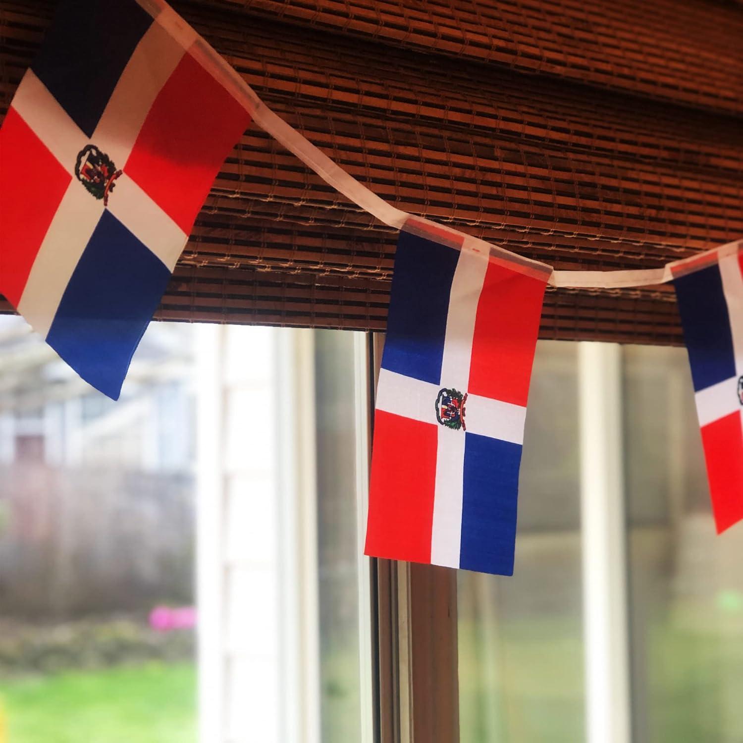 Anley Dominican Republic String Flag Pennant Flags, Patriotic Events 27th of February Independence Day Decoration Sports Bars - 33 Feet 38 Flags