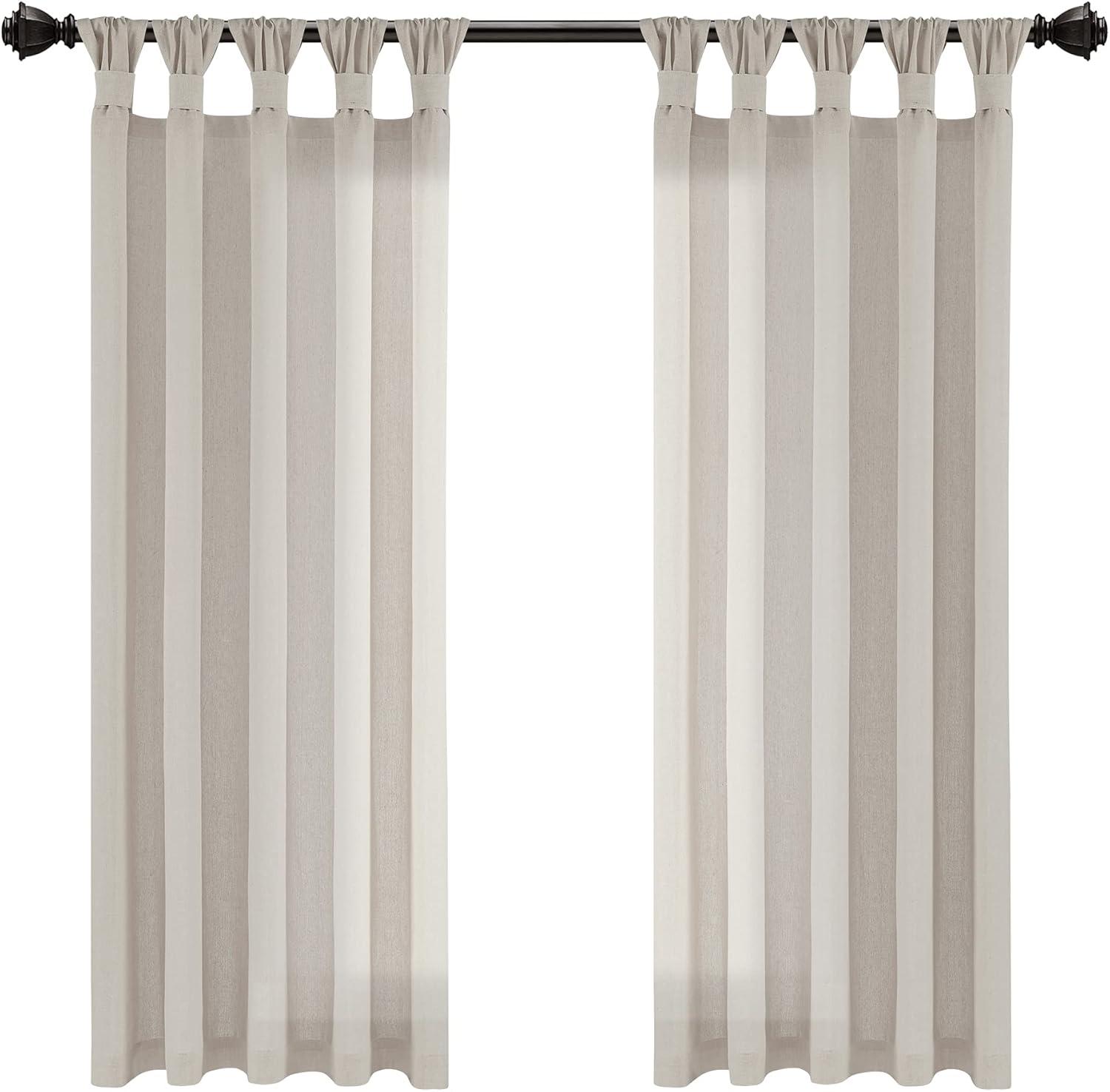 Lush Decor Burlap Knotted Tab Top Semi Sheer Curtain Pair (Set of 2)