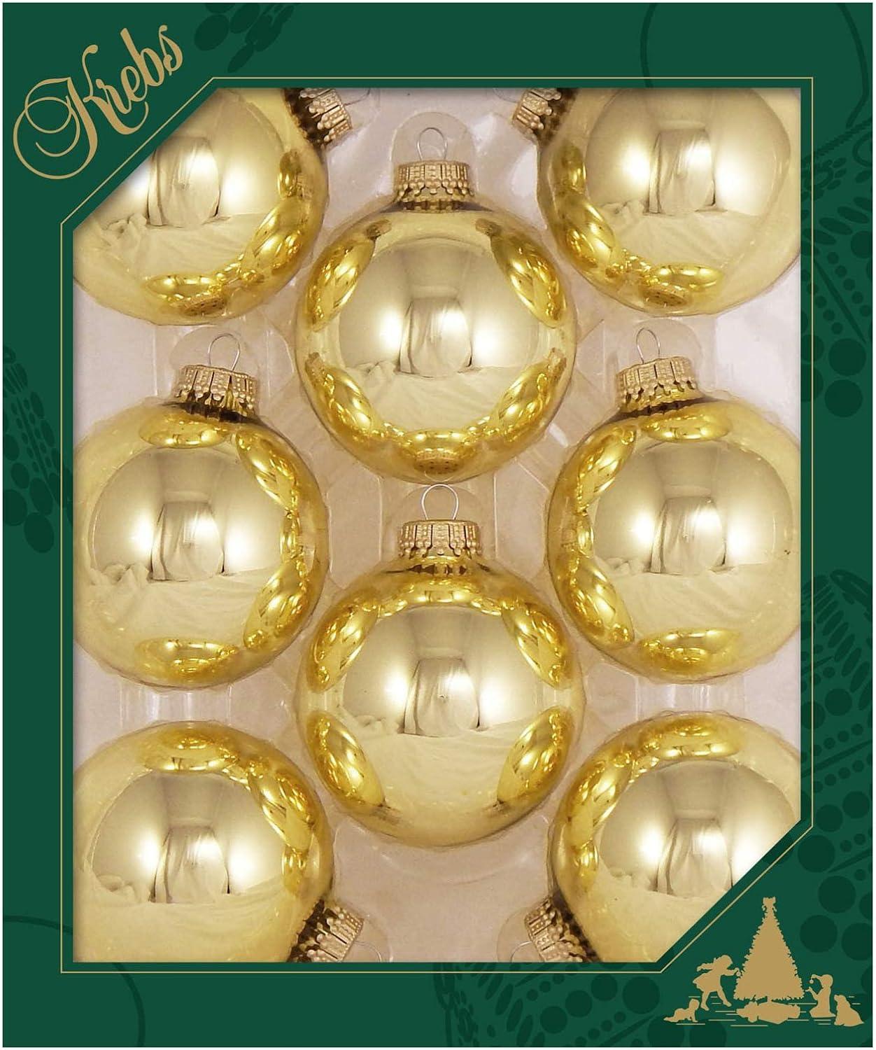 Glass Christmas Tree Ornaments - 67mm / 2.63" [8 Pieces] Designer Balls from Christmas By Krebs Seamless Hanging Holiday Decor (Shiny Aztec Gold)