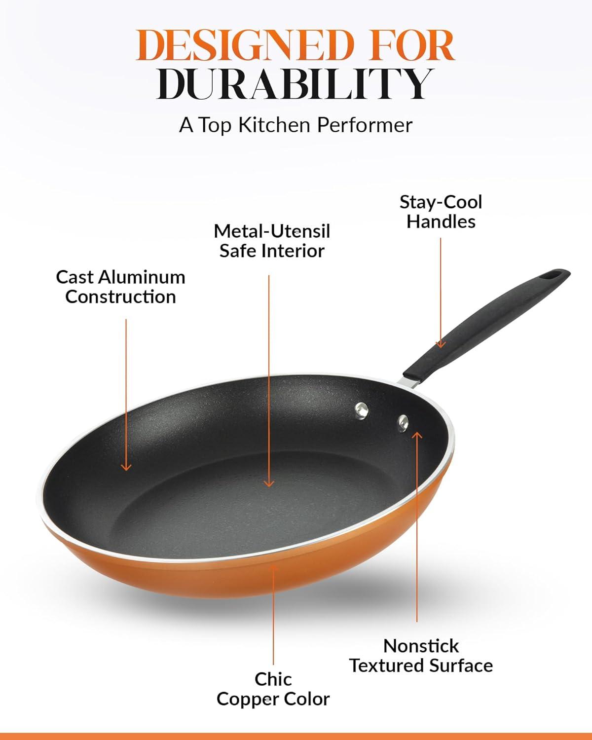 Gotham Steel Copper Cast Textured 3 Pack Nonstick Fry Pan Set - 8'', 10'' and 12''