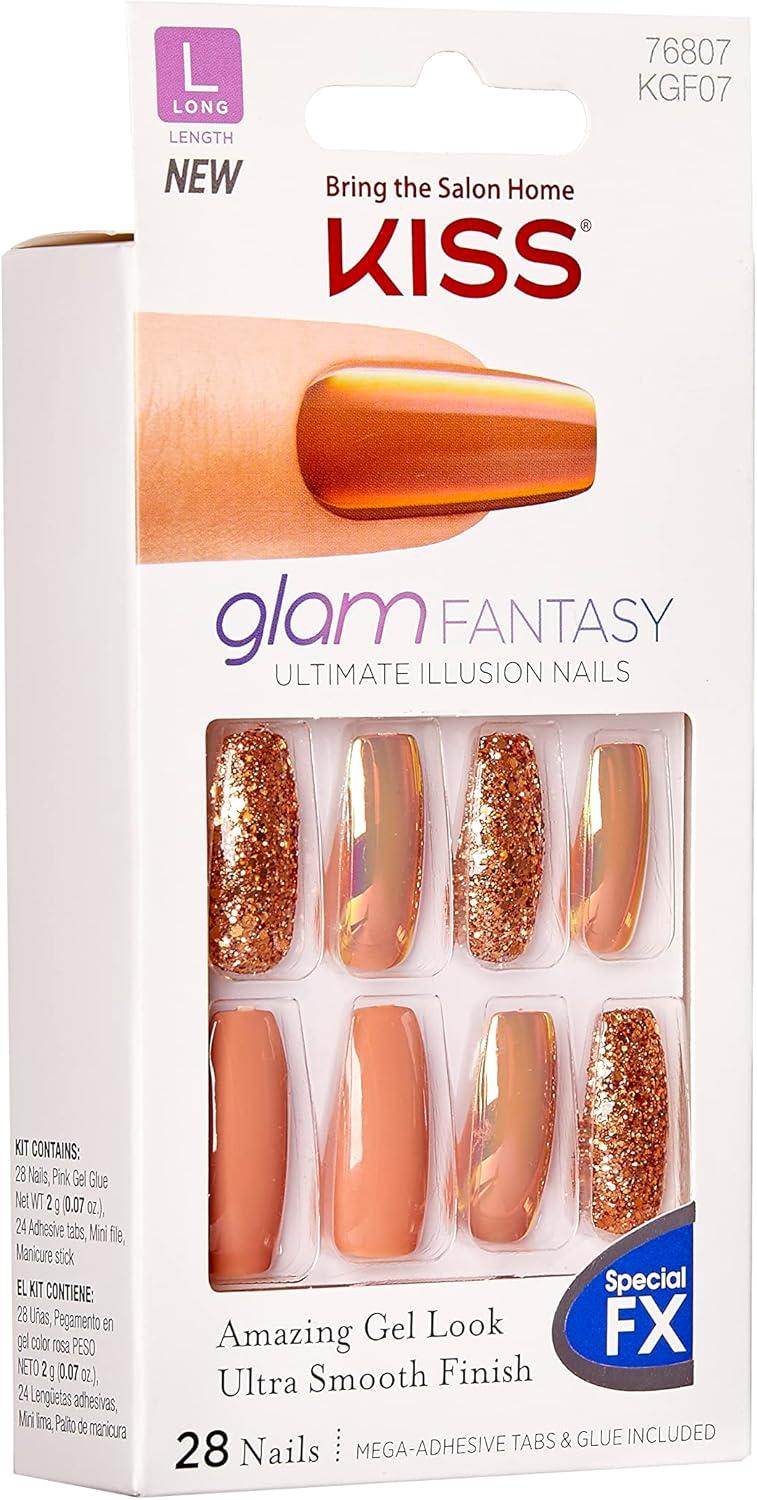 Long Length Copper and Glitter Gel Fake Nails Kit