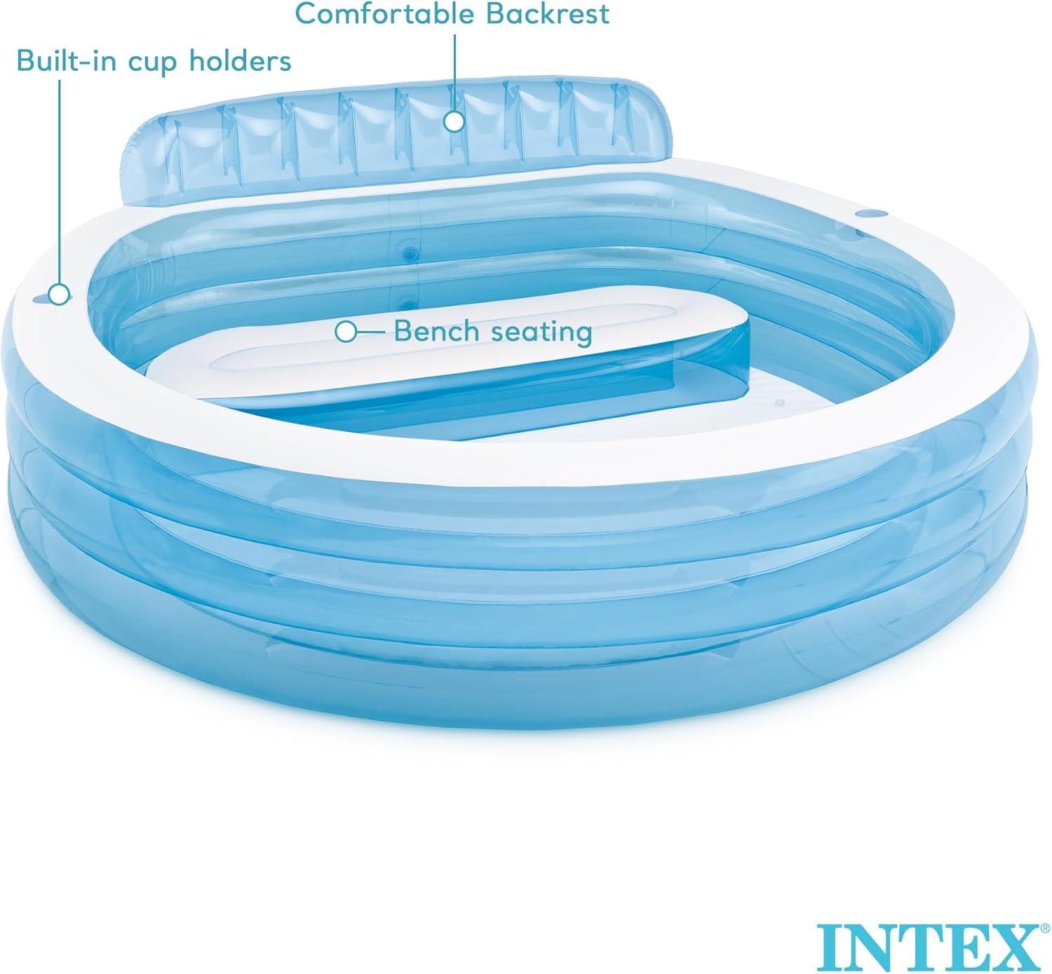 Intex Blue and White Inflatable Oval Family Pool with Bench