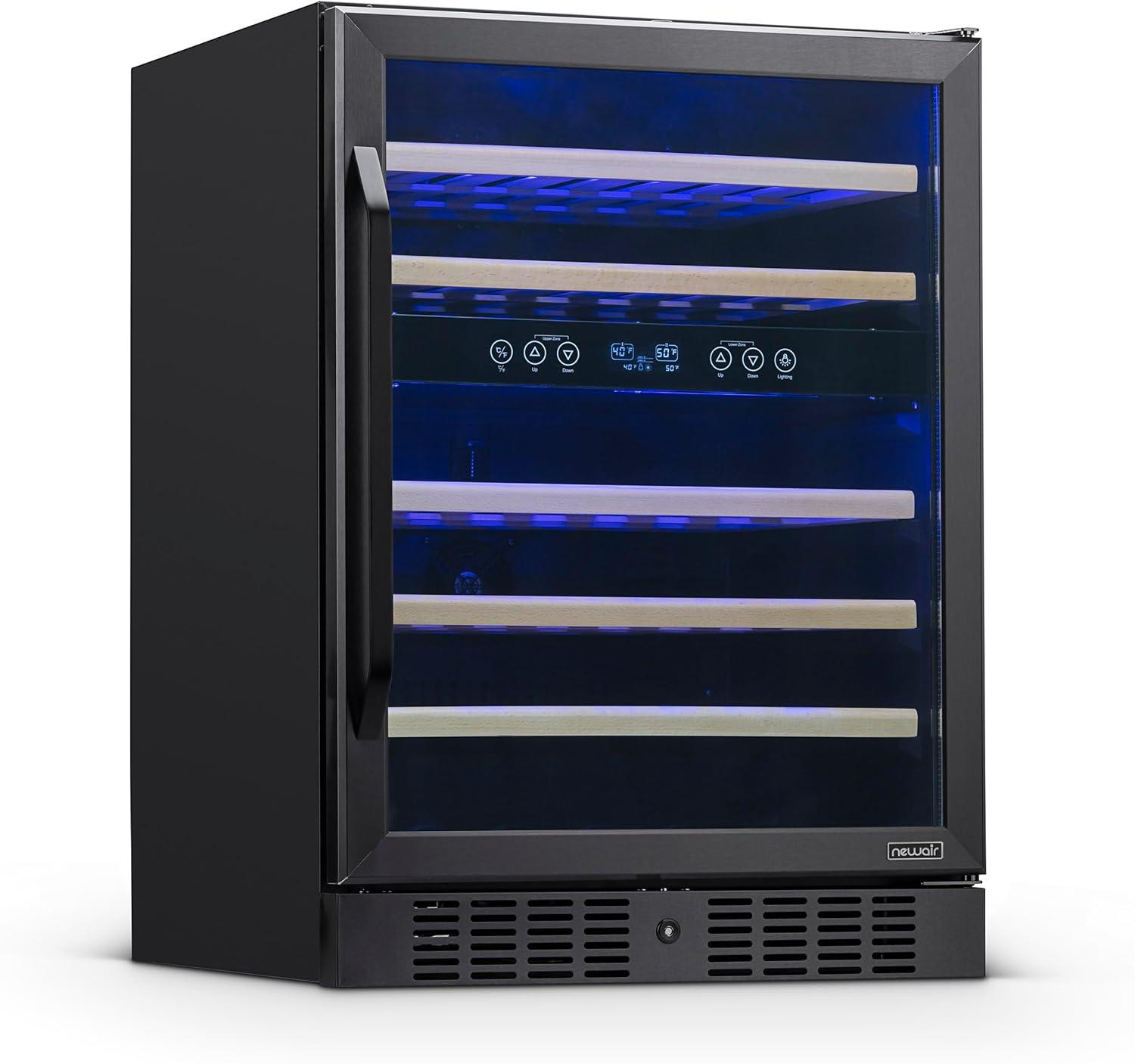 Newair 24 in. 46 Bottle Dual Zone Built-in Wine Refrigerator with Beechwood Shelves and Safety Lock