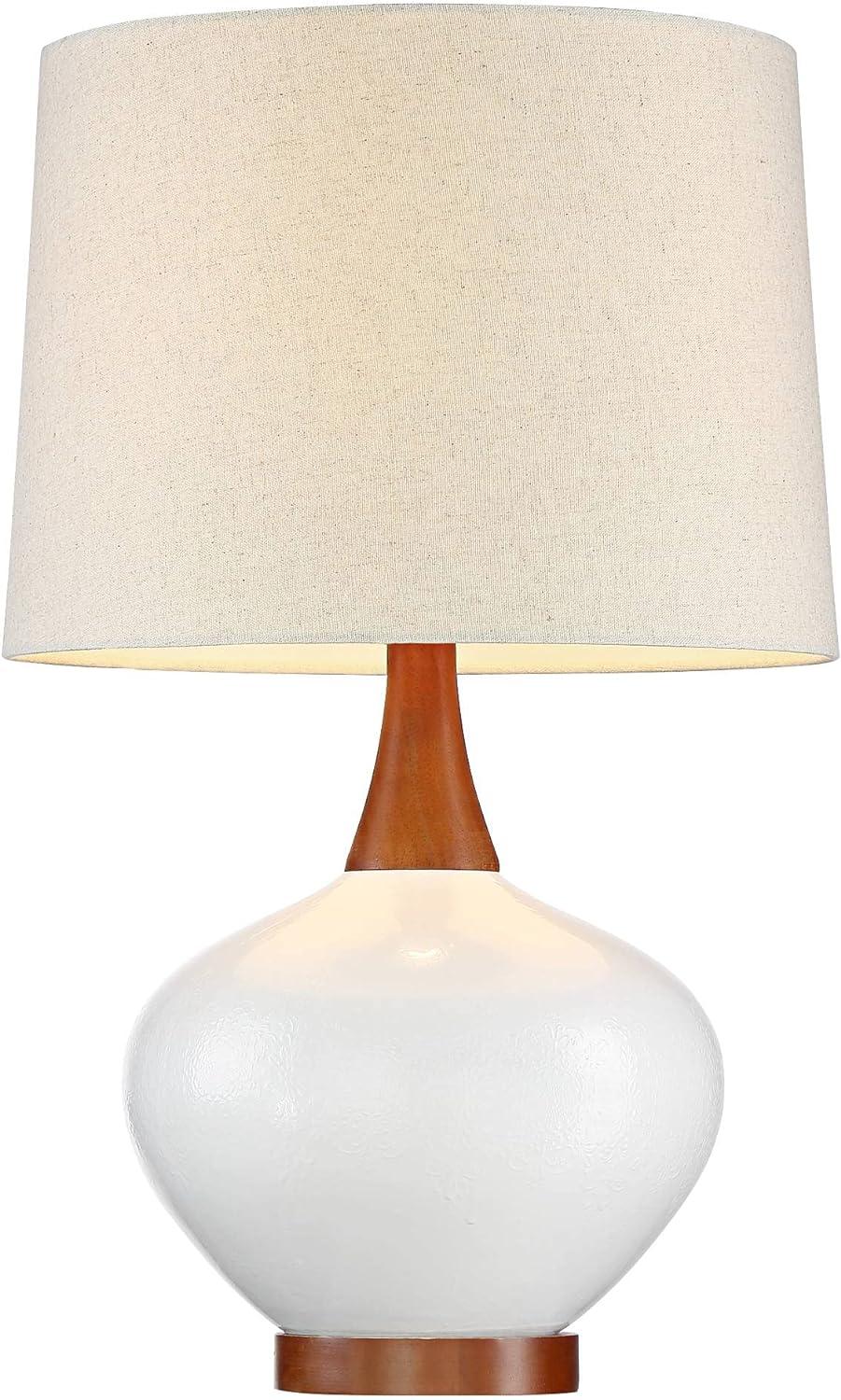 360 Lighting Brice Modern Mid Century Accent Table Lamp 23" High Ivory Ceramic Wood Neck Off White Drum Shade for Bedroom Living Room Bedside Office