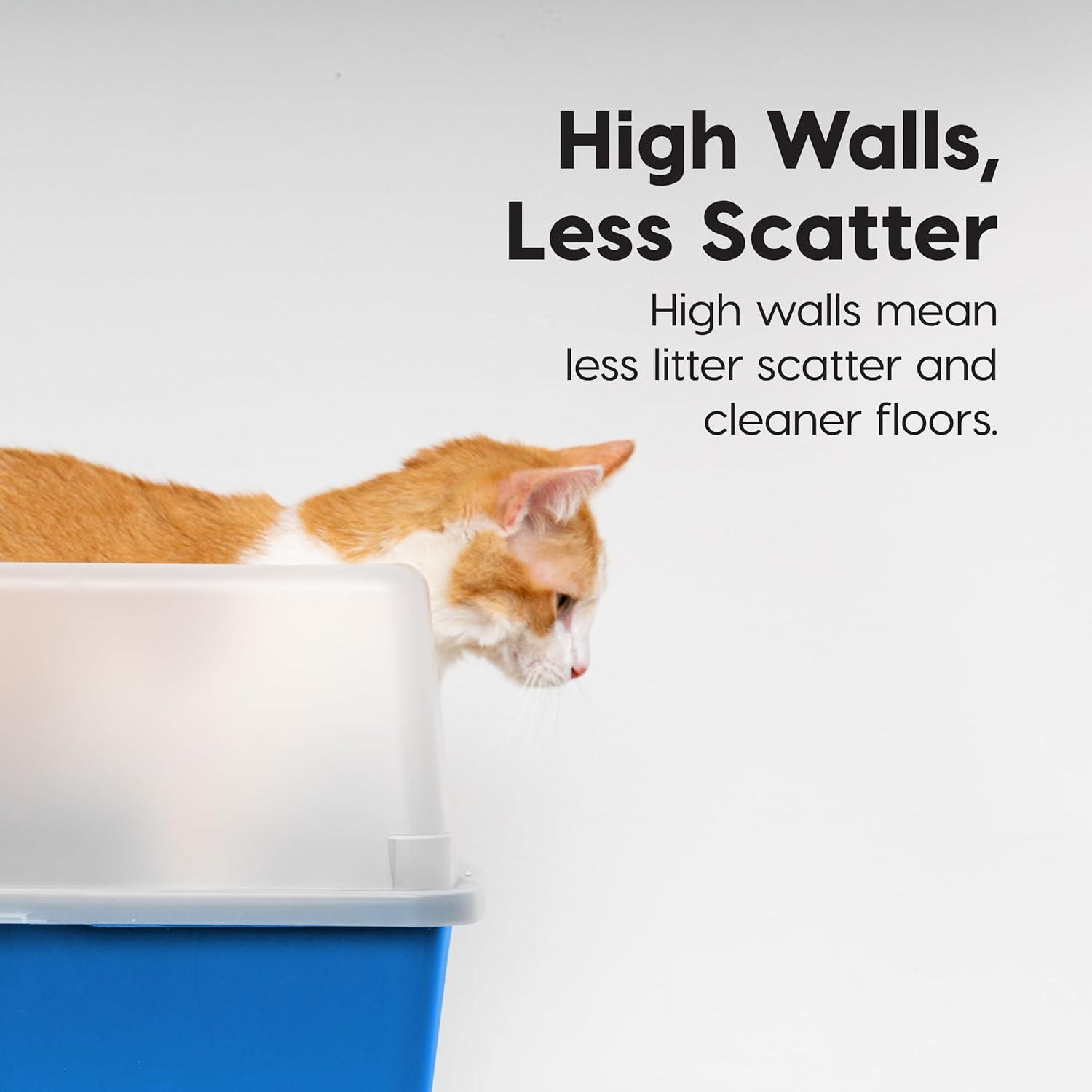 IRIS USA IRIS USA Open Top Cat Litter Tray with Scoop and Scatter Shield, Cat Litter Pan, Blue