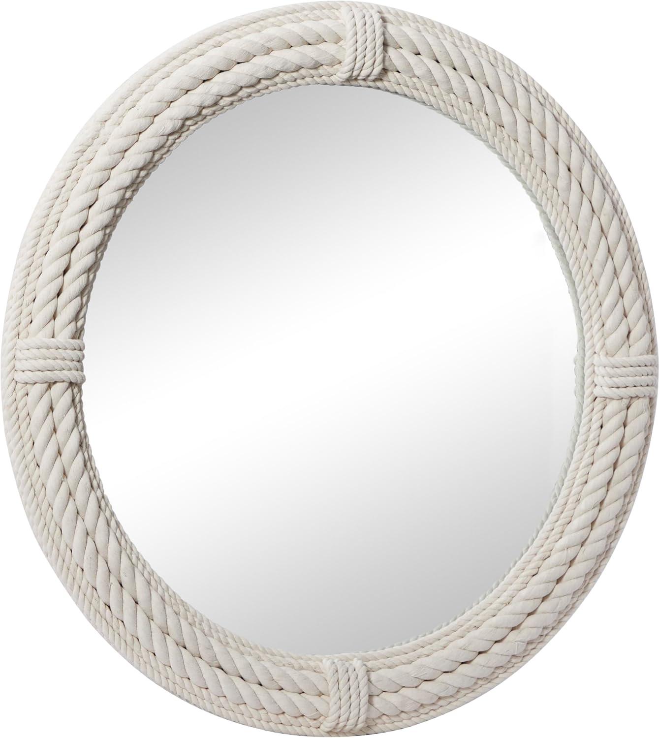 DecMode 36" x 36" White Coiled Rope Wall Mirror with Wrapped Rope Accents