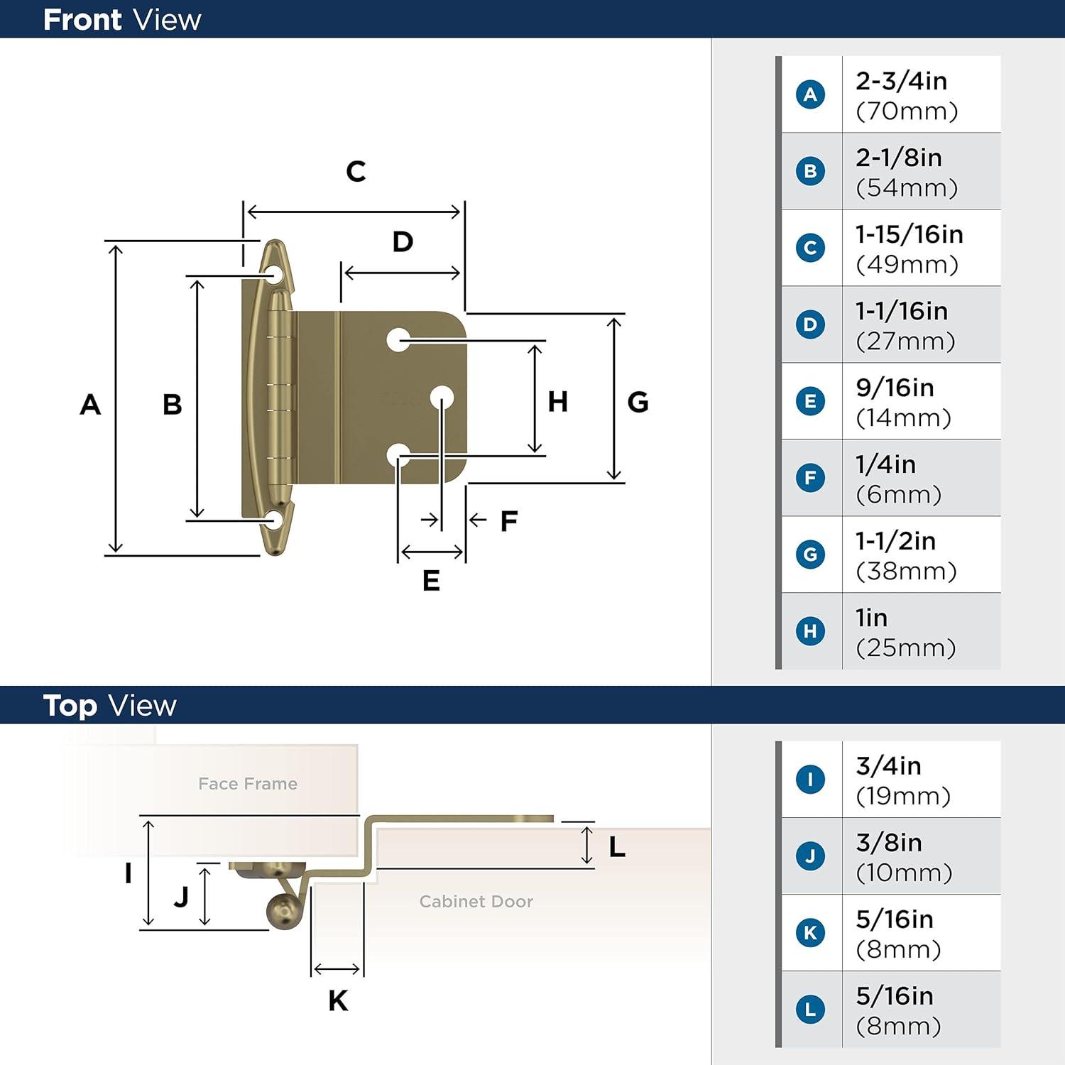 Golden Champagne 3/8 Inch Inset Cabinet Hinge