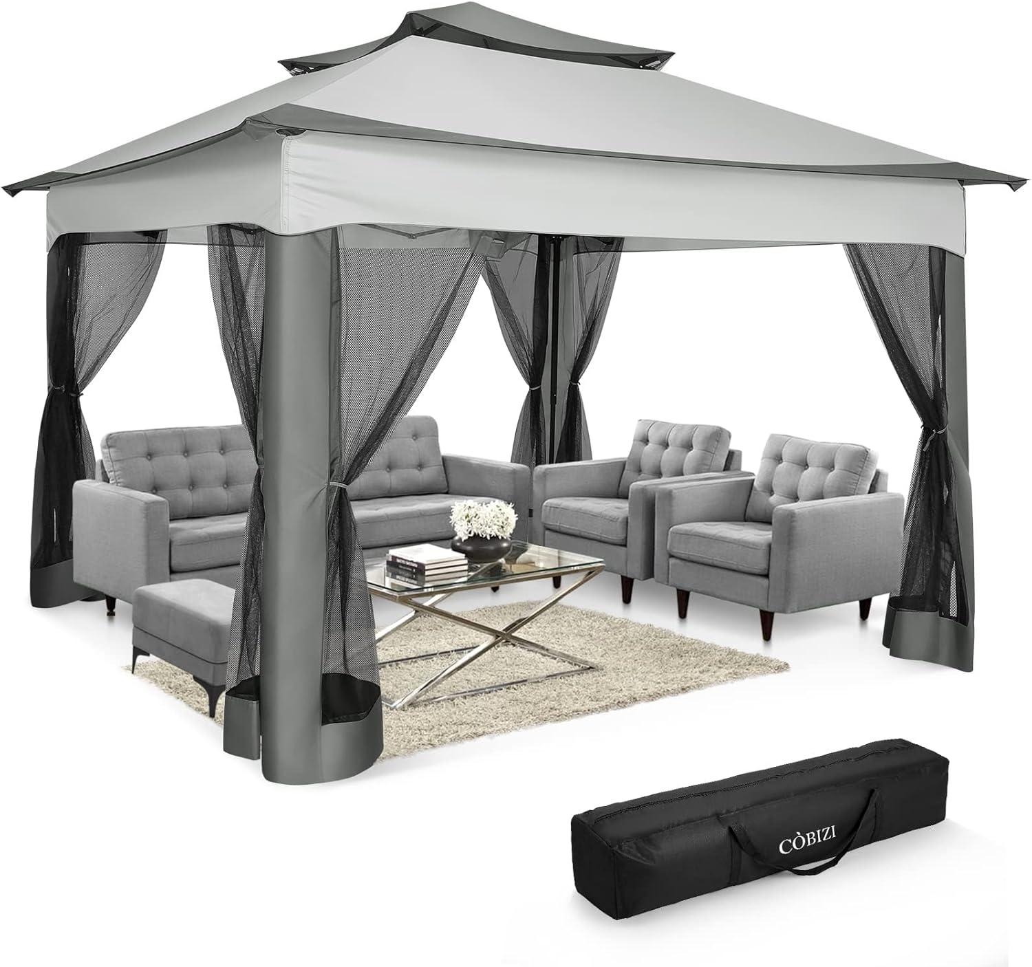 Gray 11x11 Pop-Up Patio Gazebo with Mosquito Netting