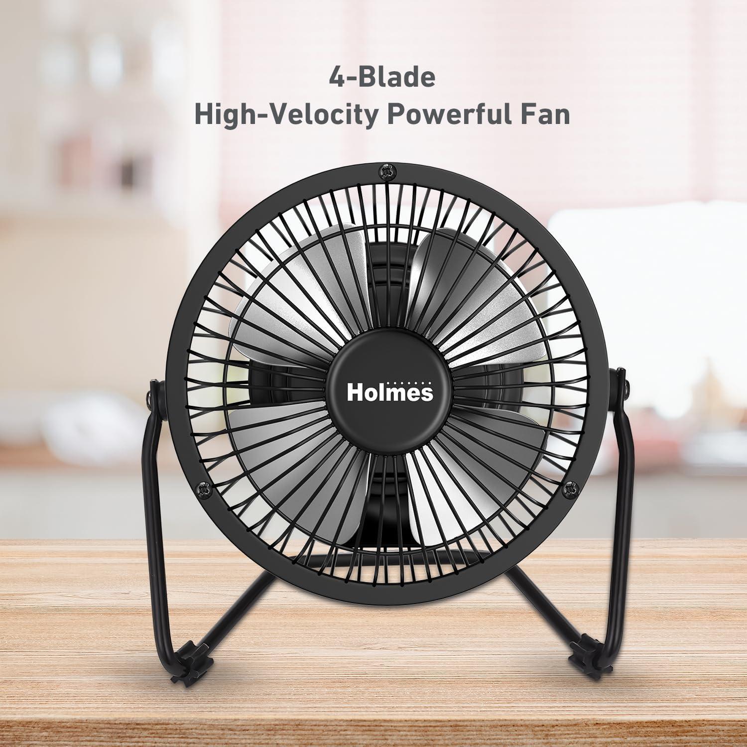 Holmes Black Metal Single Speed Desk Fan with Adjustable Tilt