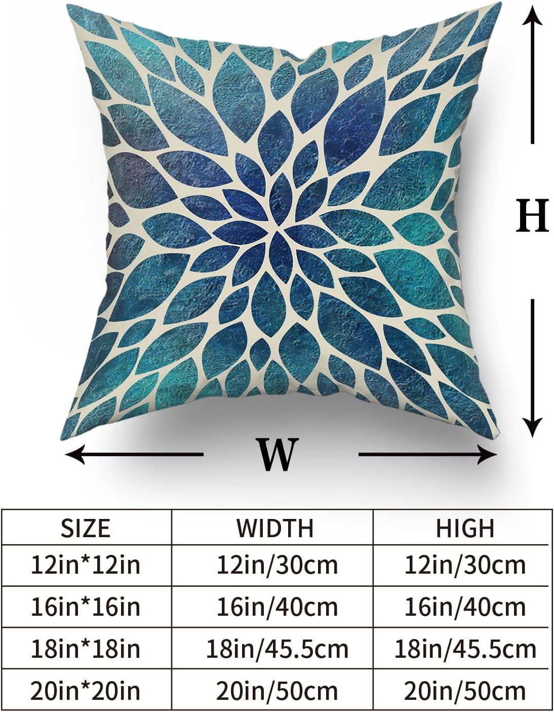 Navy Blue Teal Dahlia Floral Cotton Polyester Euro Pillow Covers