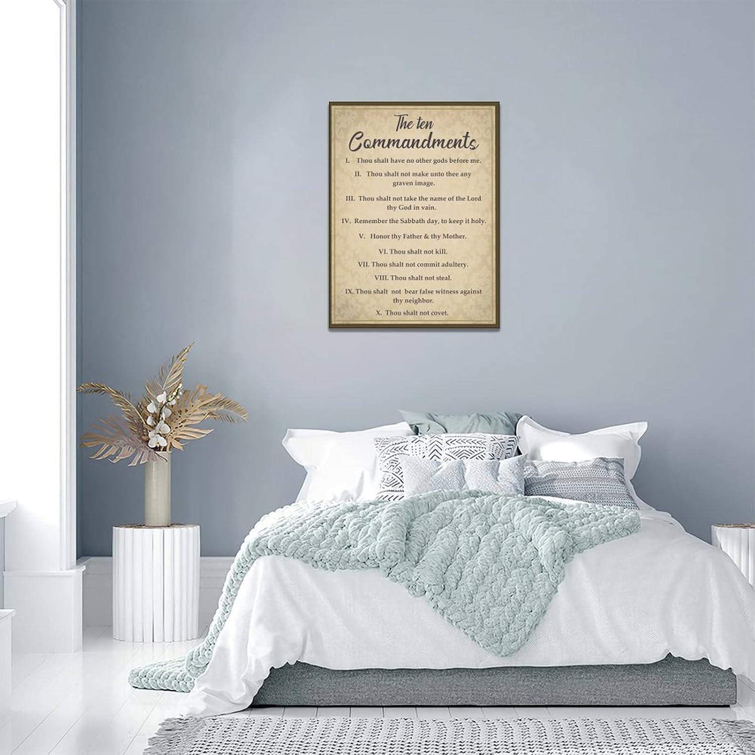 The Ten Commandments Decor Wall Art 10 Commandments Bible Verse Christian Religion Scripture Pictures Wall Decor Canvas Painting Prints Artwork Framed for Church Bedroom Bathroom Kitchen 12"x16"