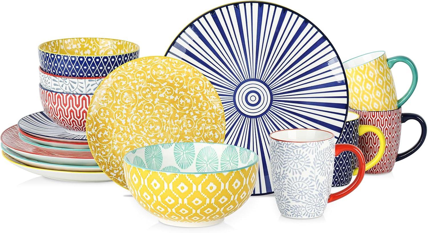 Ceramic 16 Piece Tableware Set 4, Includes Plates, Plates, Bowls, Dinnerware Set, Dishwasher-Safe, Can Be Used For Family Gatherings, Restaurants, Parties,