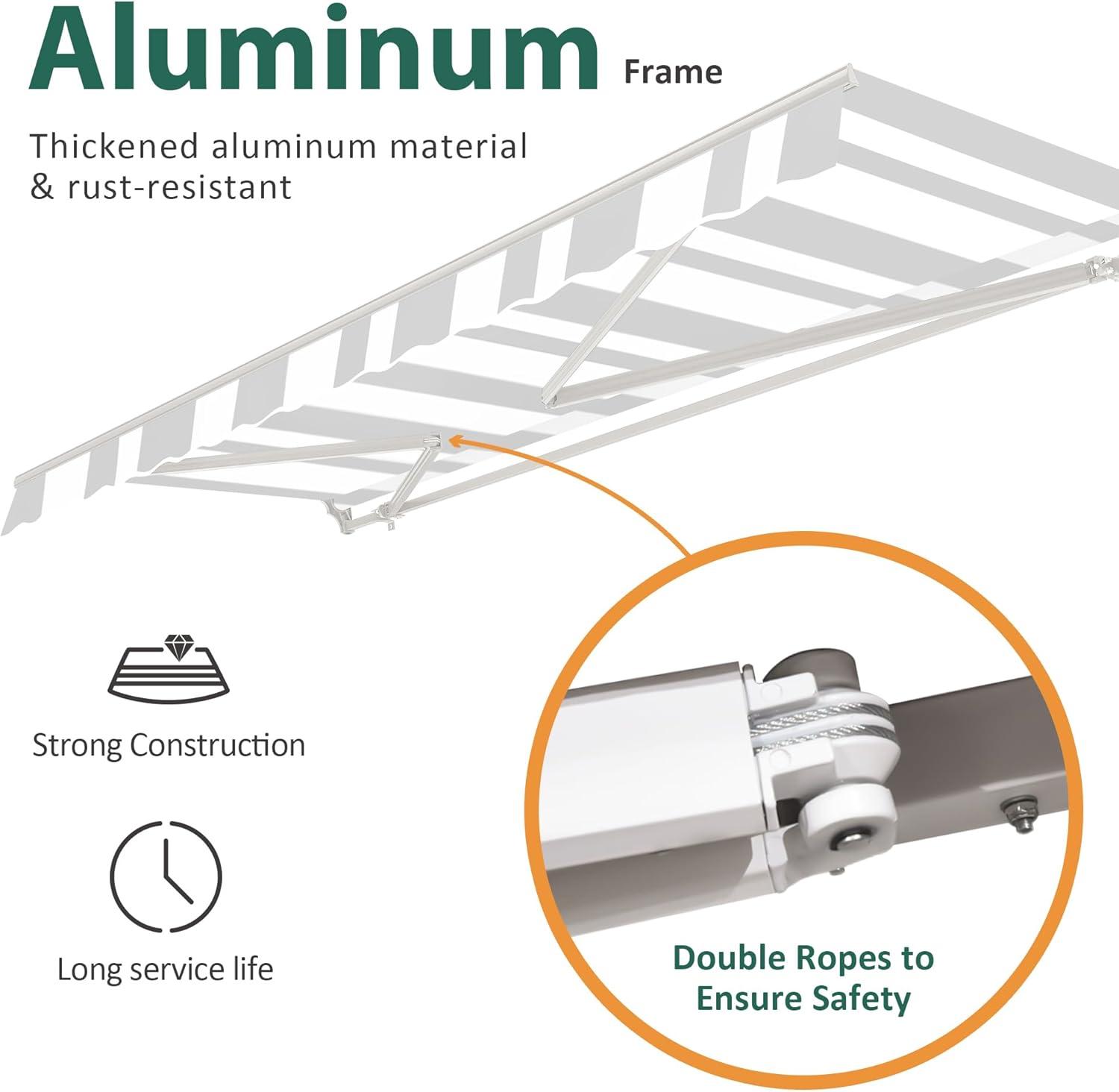 Large White and Black Striped Polyester Retractable Outdoor Canopy