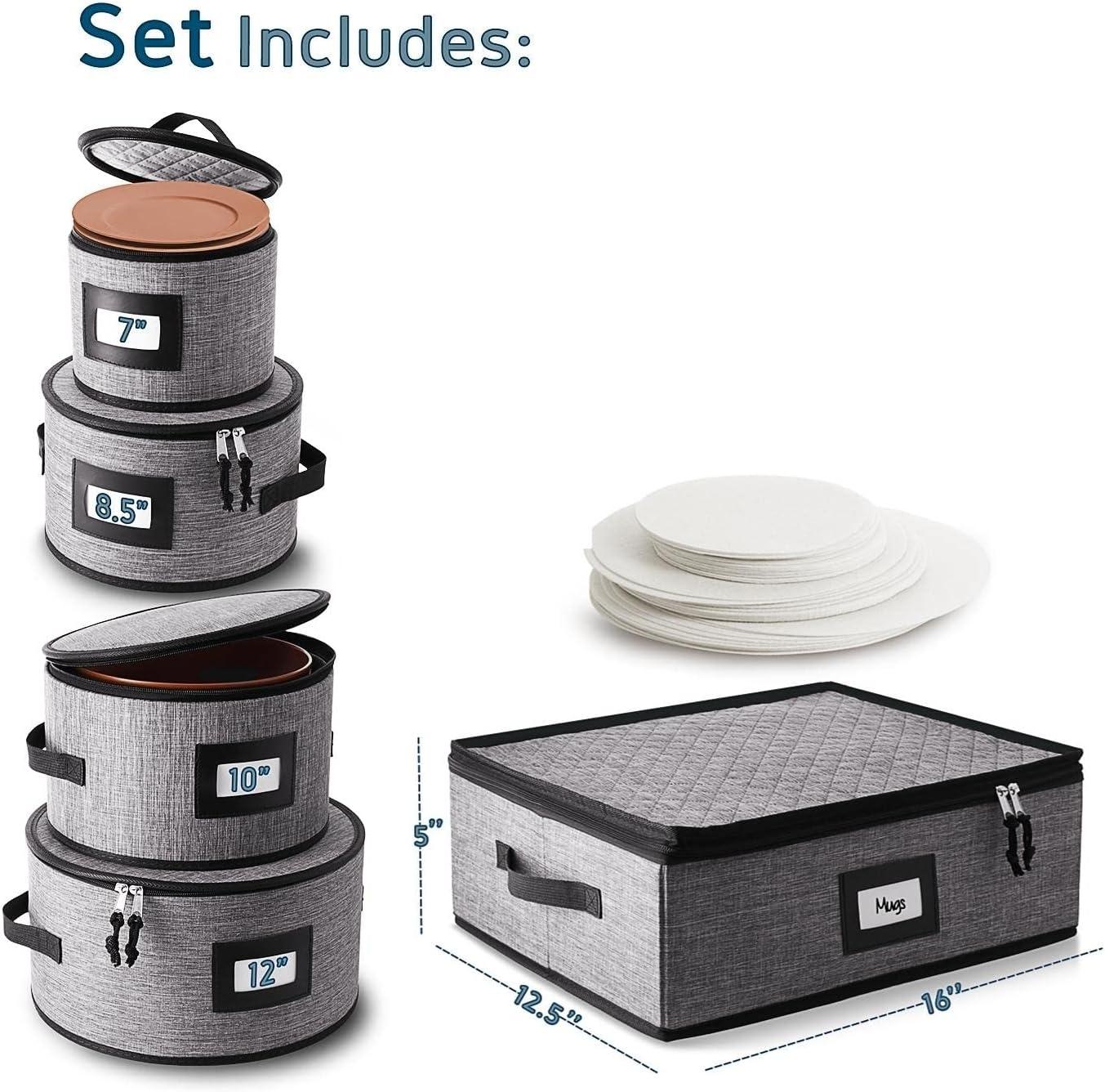 Gray Quilted Dinnerware Storage Set with Hard Shell Exterior