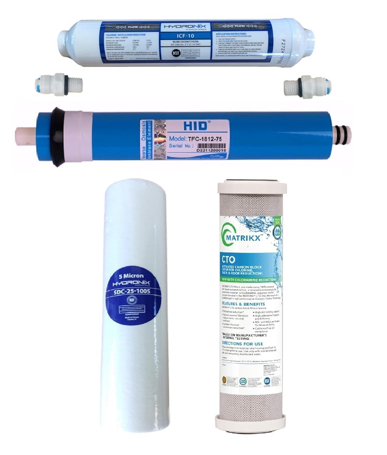 75 GPD Blue and White RO Filter Set with Membrane