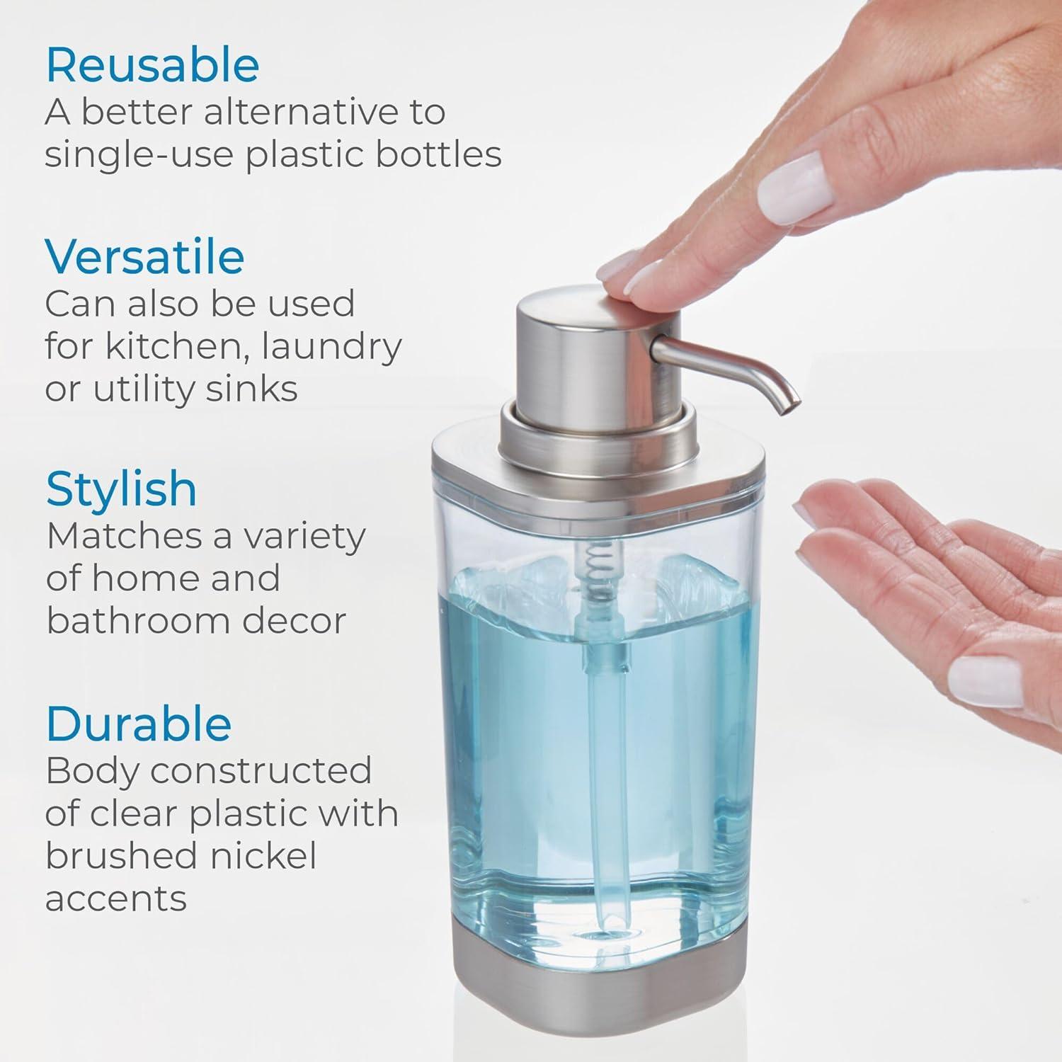 iDesign iDesign Hand Soap Dispenser - Refillable Liquid Soap Dispenser, Clear/Brushed Nickel