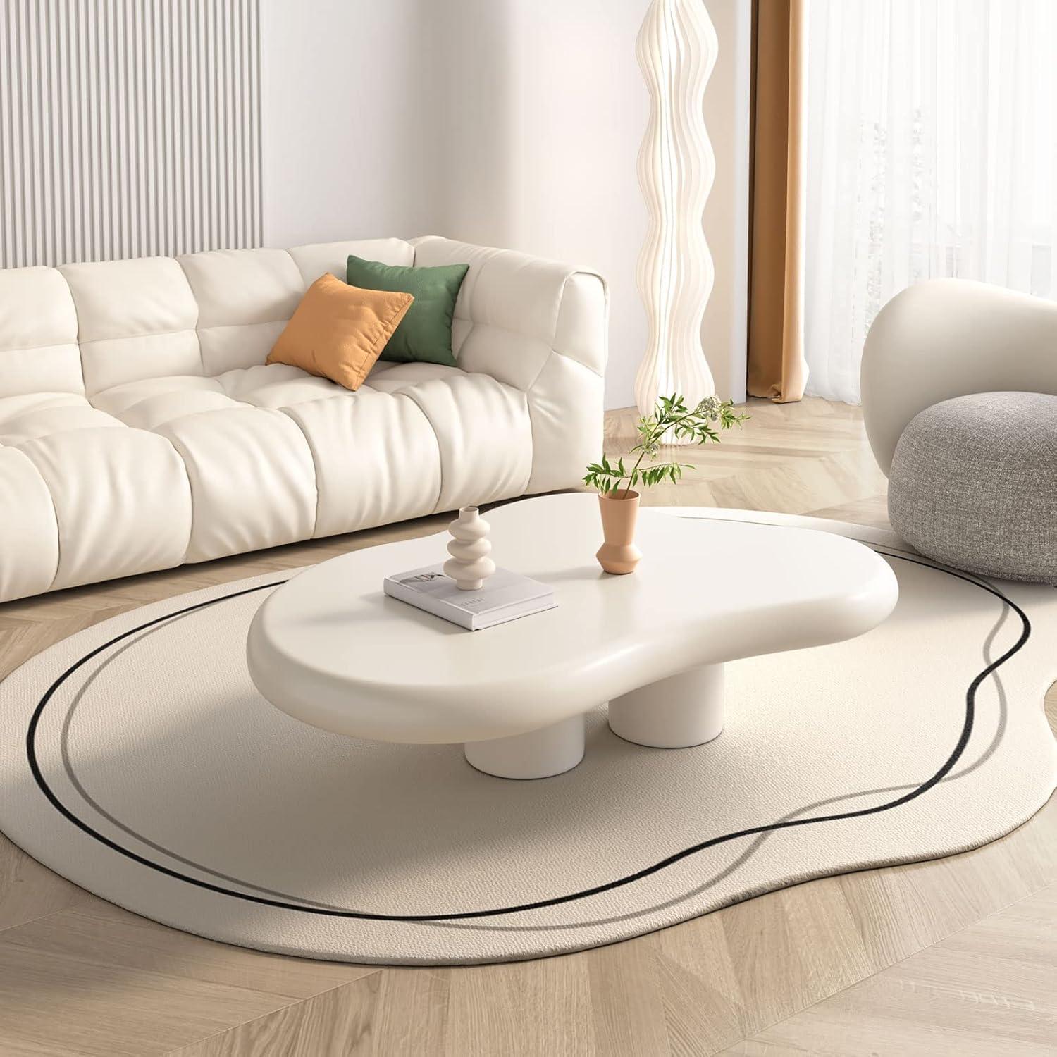 Guyii 41.02" Cream White Cloud Coffee Table, Irregular Coffee Table with 3 Legs for Living Room, Office