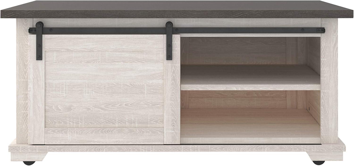 Contemporary Two-Tone Sliding Barn Door Coffee Table with Storage