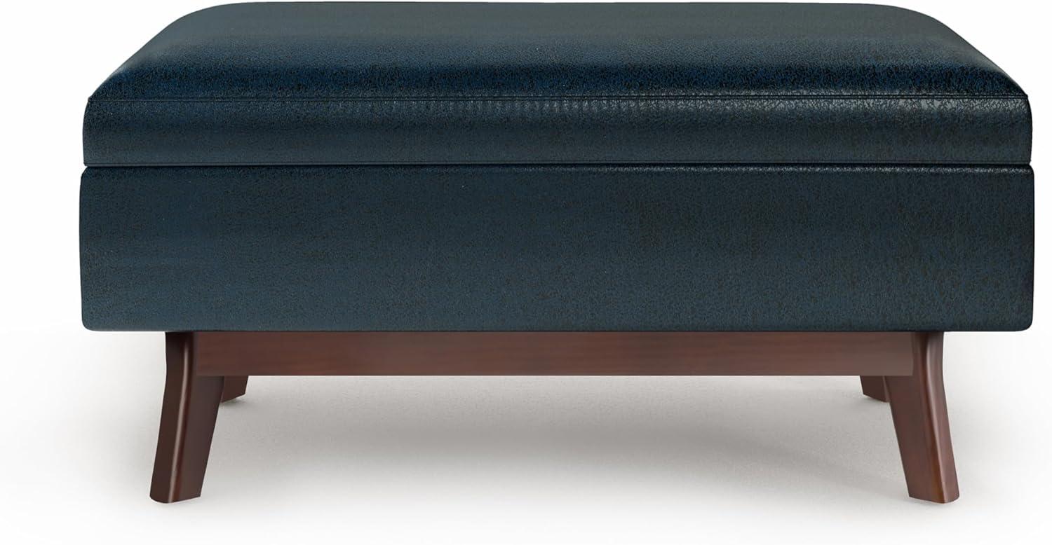 Simpli Home Owen 36"W Small Upholstered Storage Ottoman with Lift Top and Solid Wood Legs
