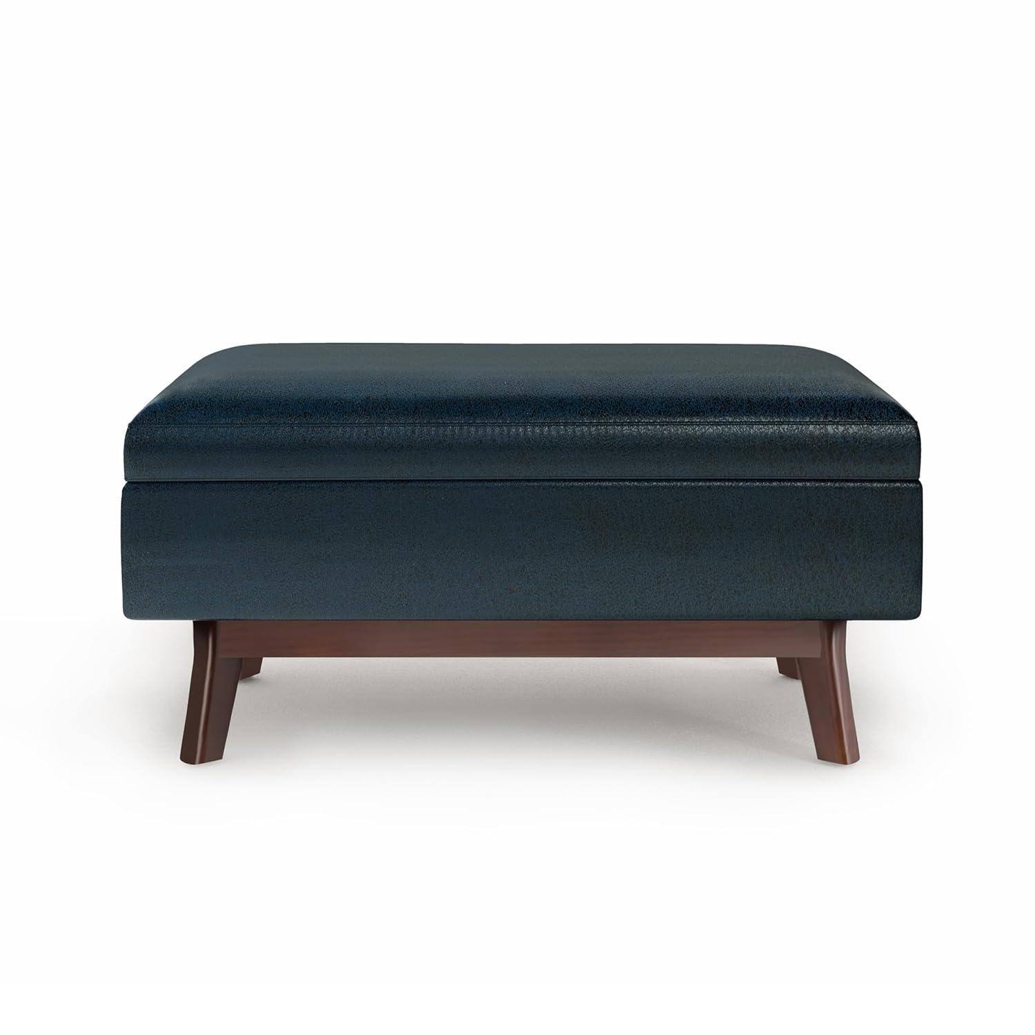 Simpli Home Owen 36"W Small Upholstered Storage Ottoman with Lift Top and Solid Wood Legs