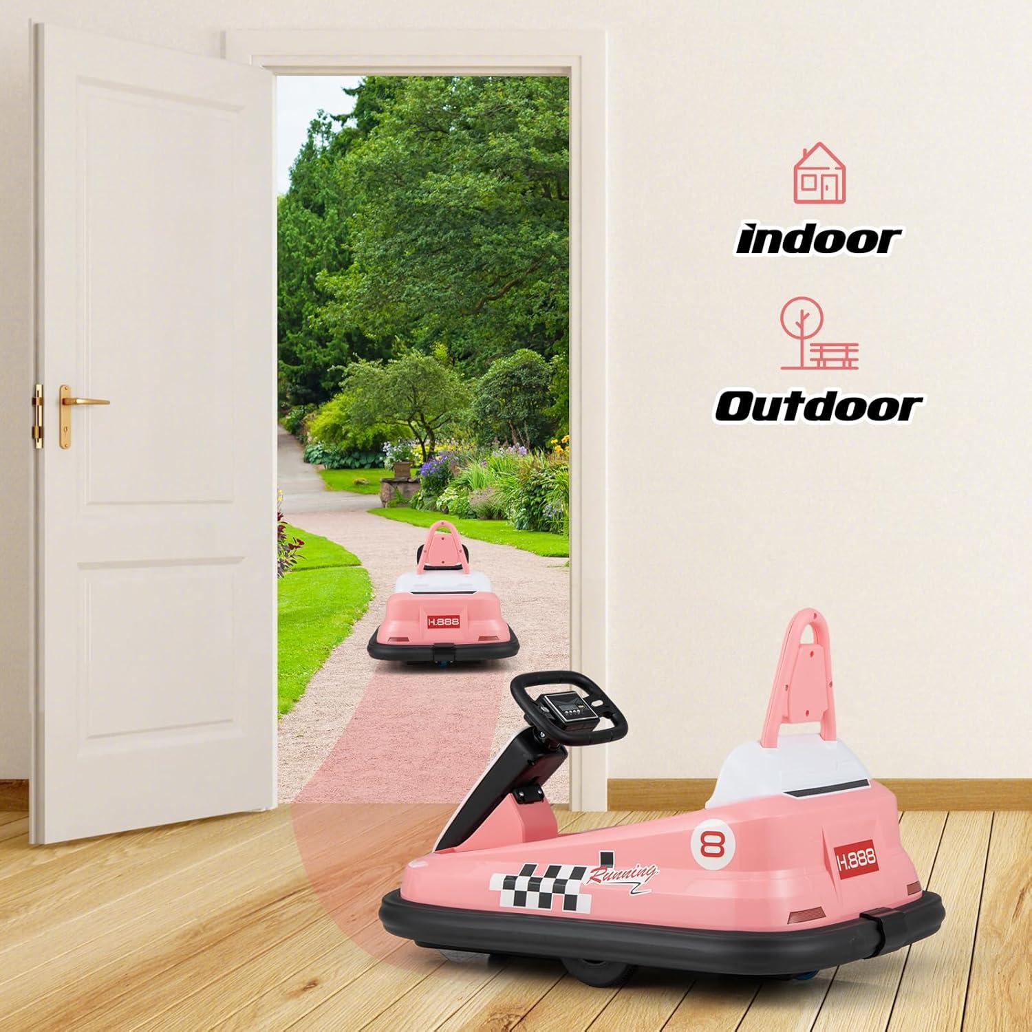 CIPACHO 6V Kids Ride-On Bumper Car with 360° Spinning and Dual Motors, Bumper Cars for Toddlers 2-5, Pink