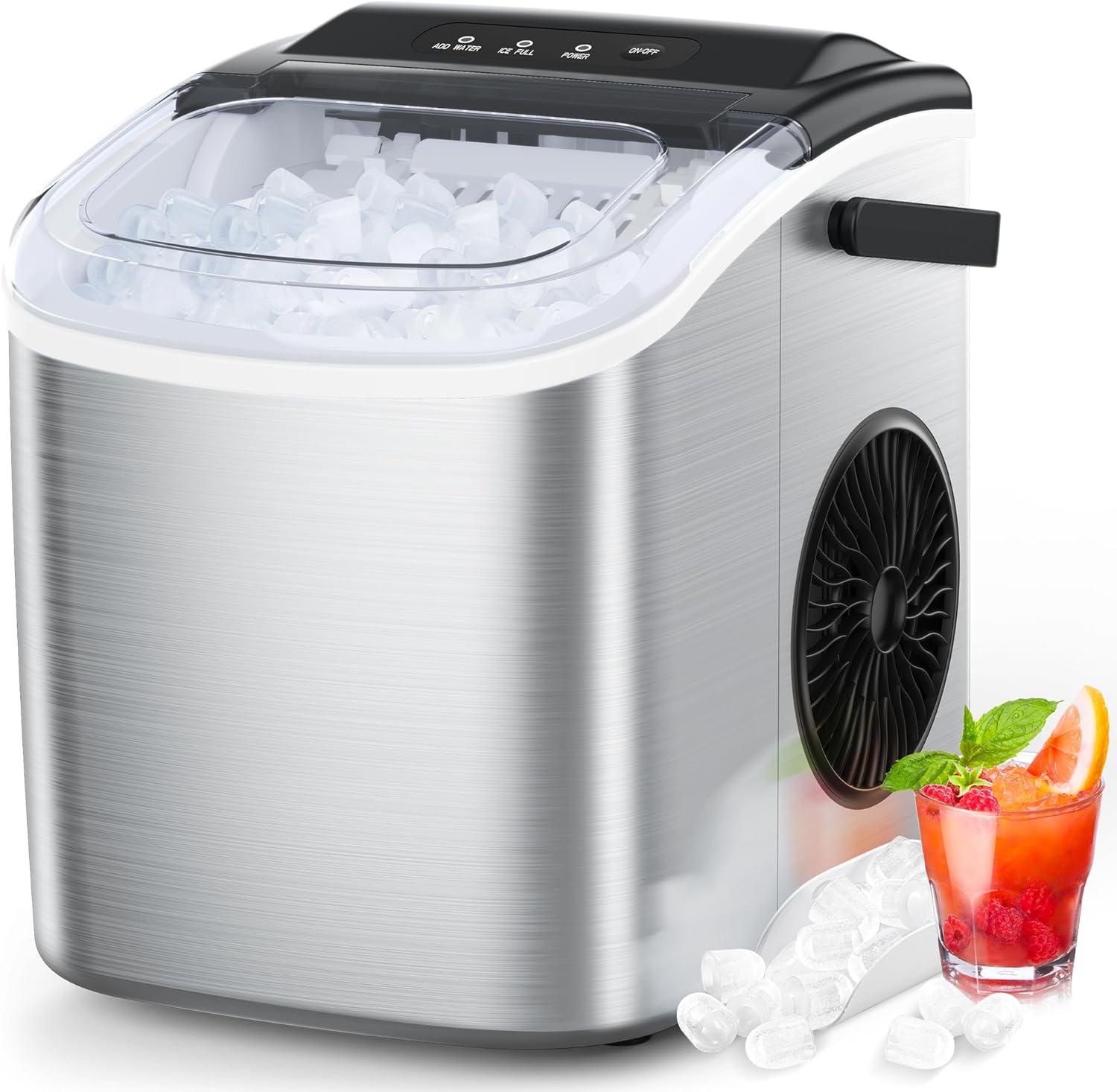 Stainless Steel Portable Countertop Ice Maker with Self-Cleaning
