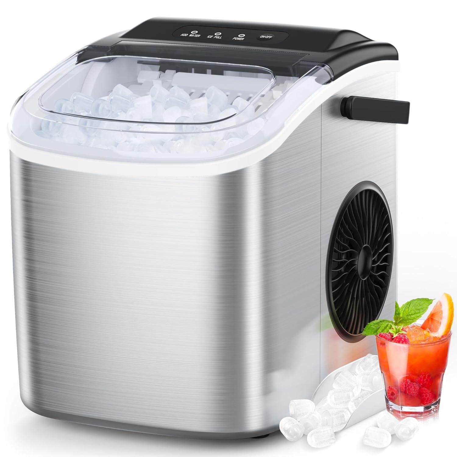 Stainless Steel Portable Countertop Ice Maker with Self-Cleaning