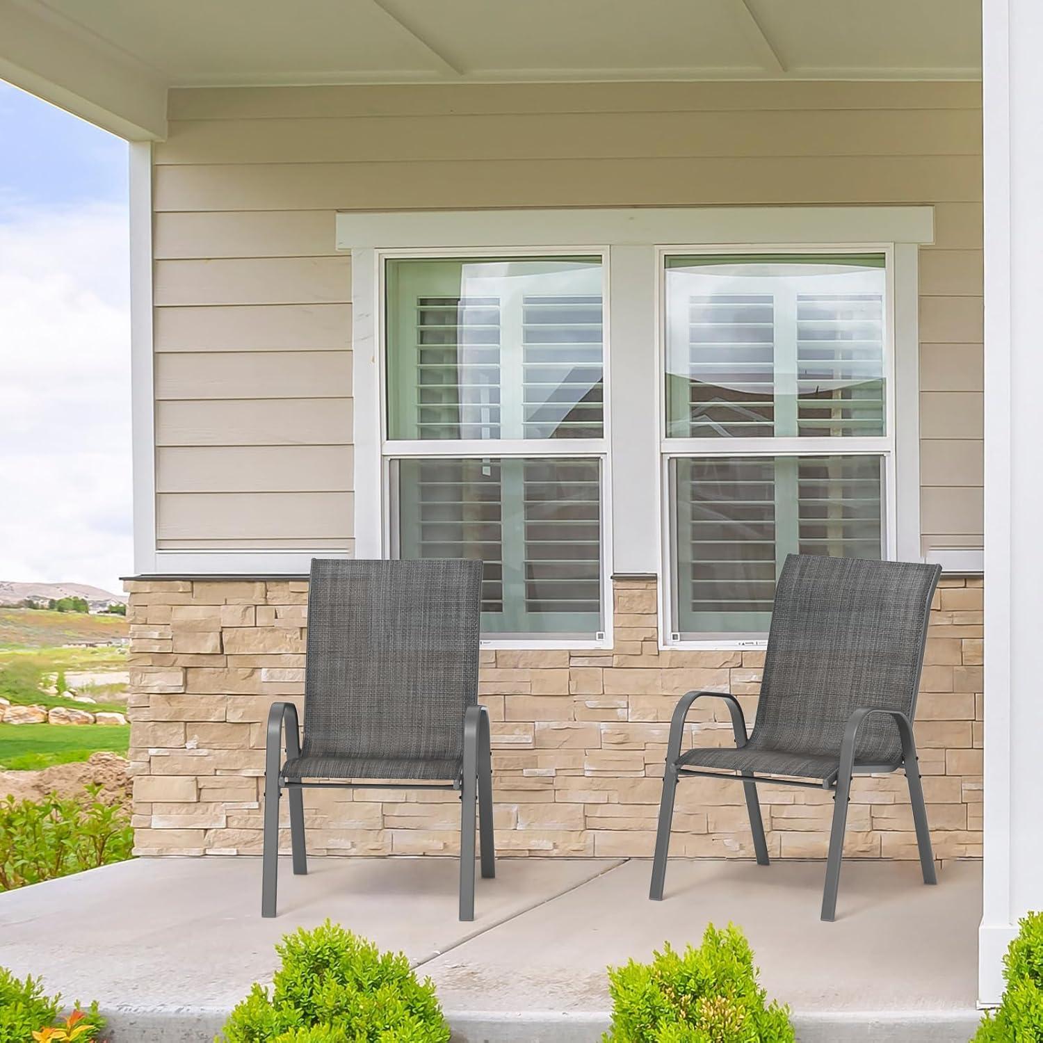 Amopatio Patio Chairs Set of 2, Outdoor Stackable Dining Chairs for All Weather, Breathable Garden Outdoor Furniture for Backyard Deck, Black