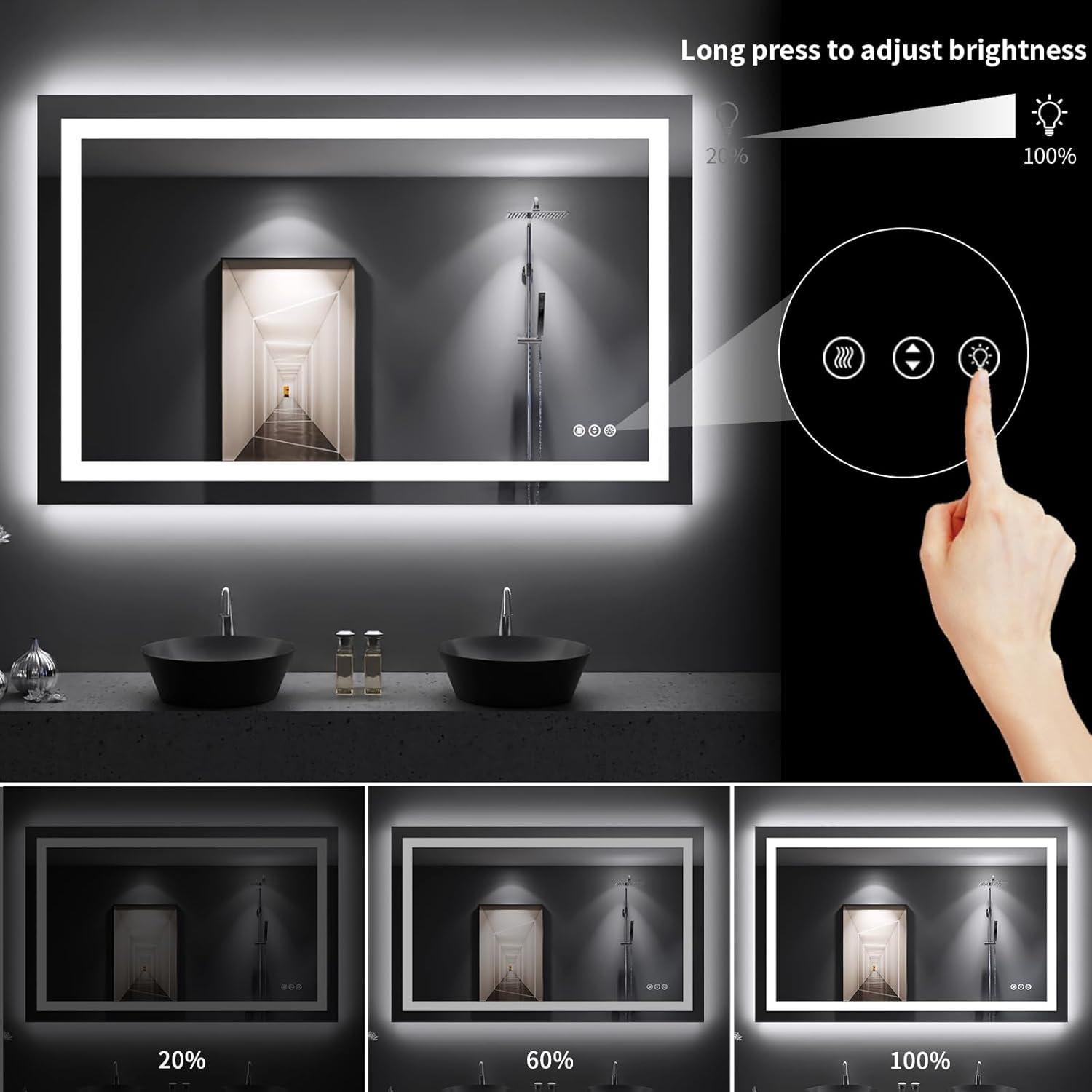 Frameless LED Bathroom Vanity Mirror with Anti-Fog and Dimmable Lights