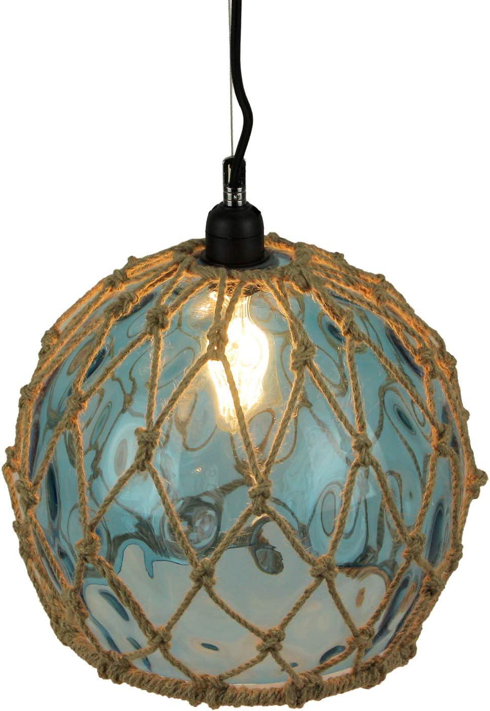 Blue Rope Wrapped Glass Pendant Light with Black Metal Mount