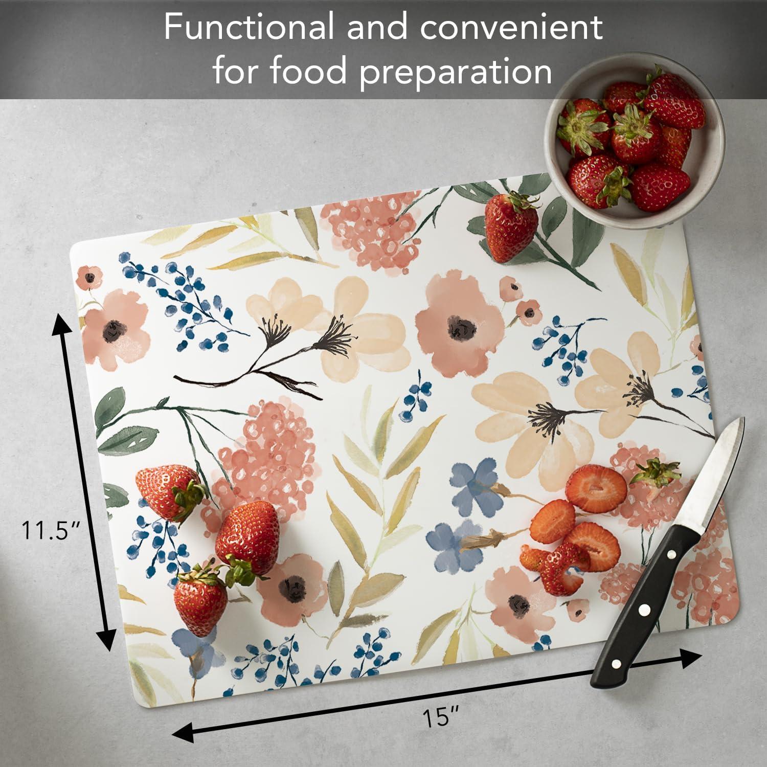 Meadow Floral Flexible Plastic Chopping Mat 15" x 11.5"