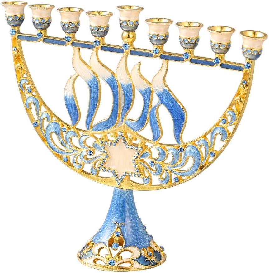 Matashi HandPainted Enamel Menorah Candelabra-Hanukkah Design  Crystal