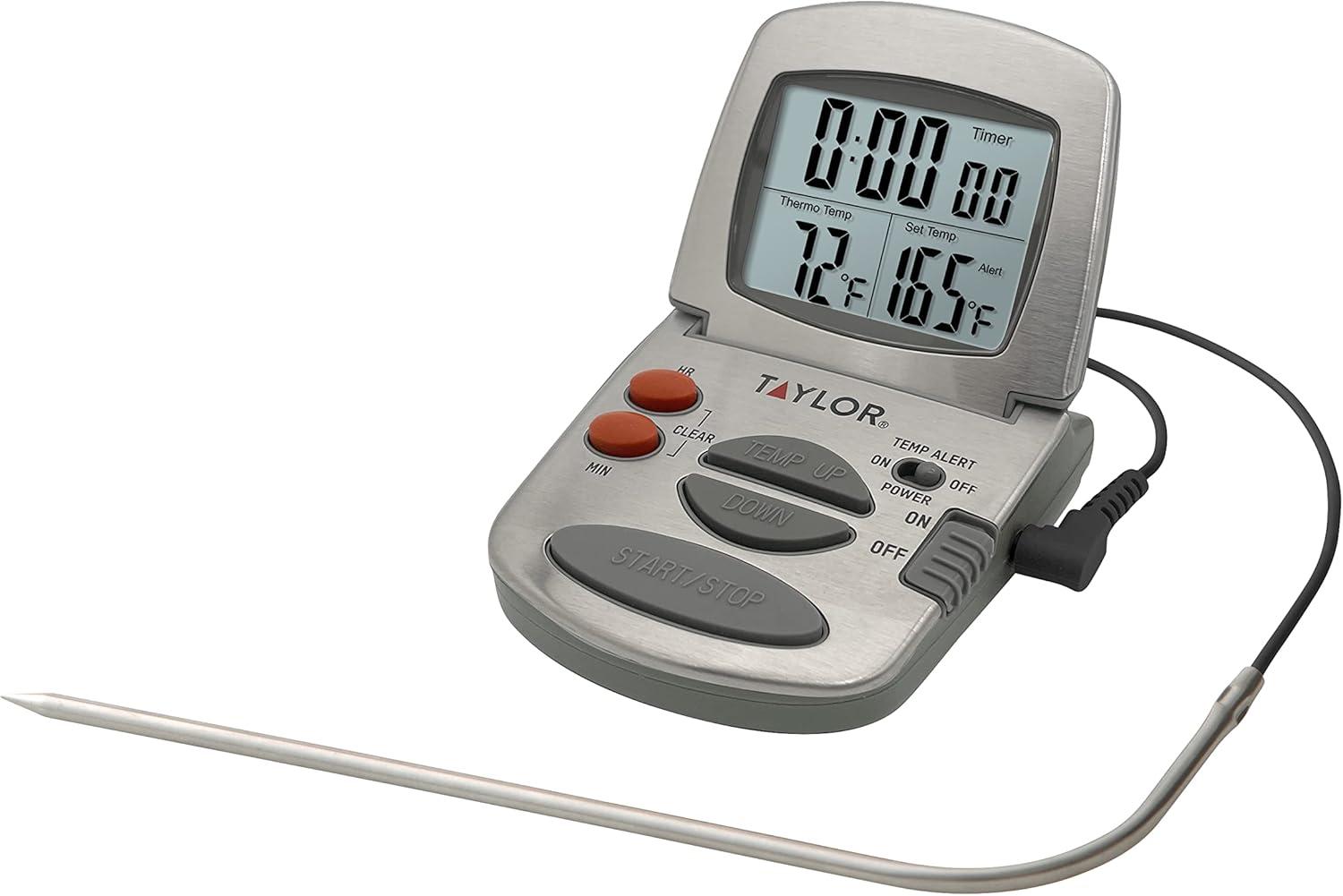 Taylor Programmable Stainless Steel Wire Probe Kitchen Meat Cooking Thermometer: Digital Food & Oven Thermometer