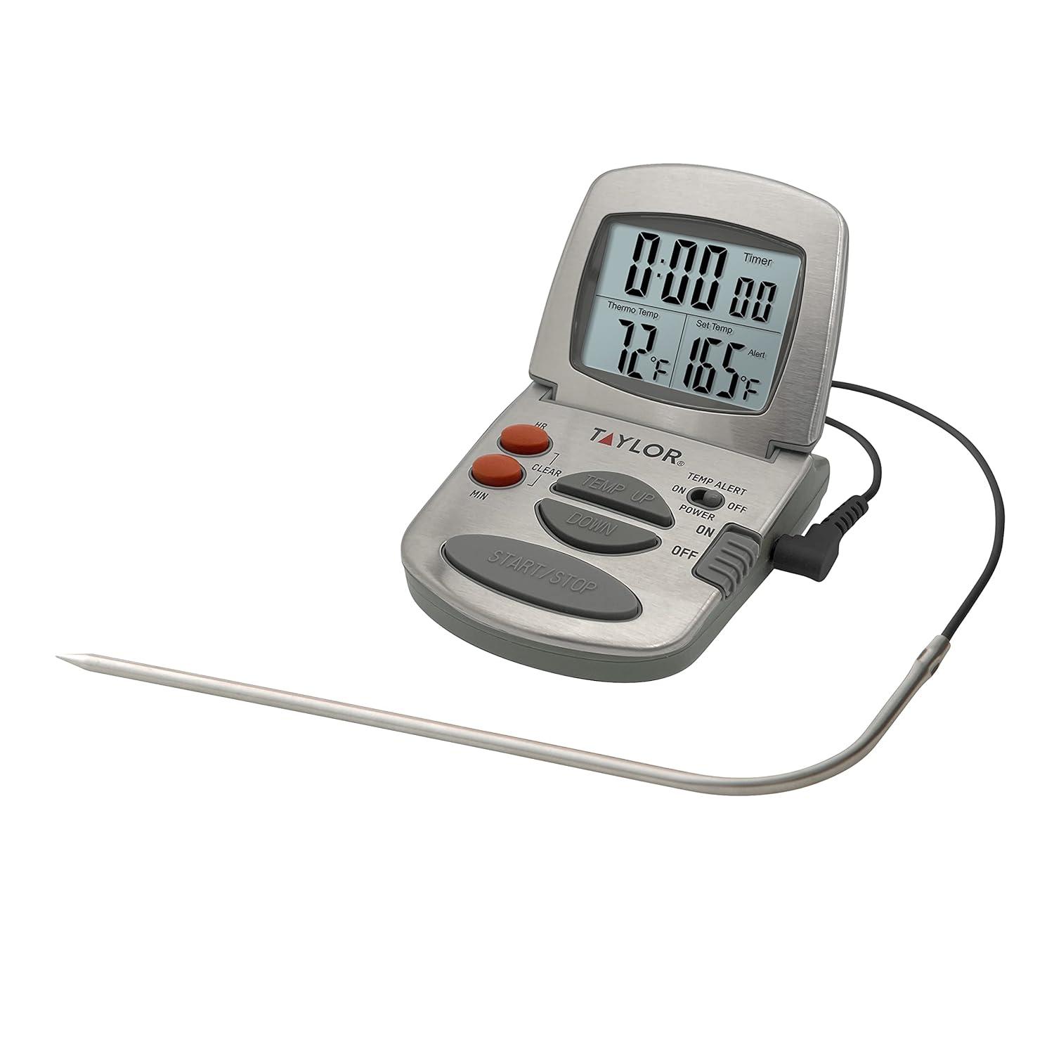 Taylor Programmable Stainless Steel Wire Probe Kitchen Meat Cooking Thermometer: Digital Food & Oven Thermometer