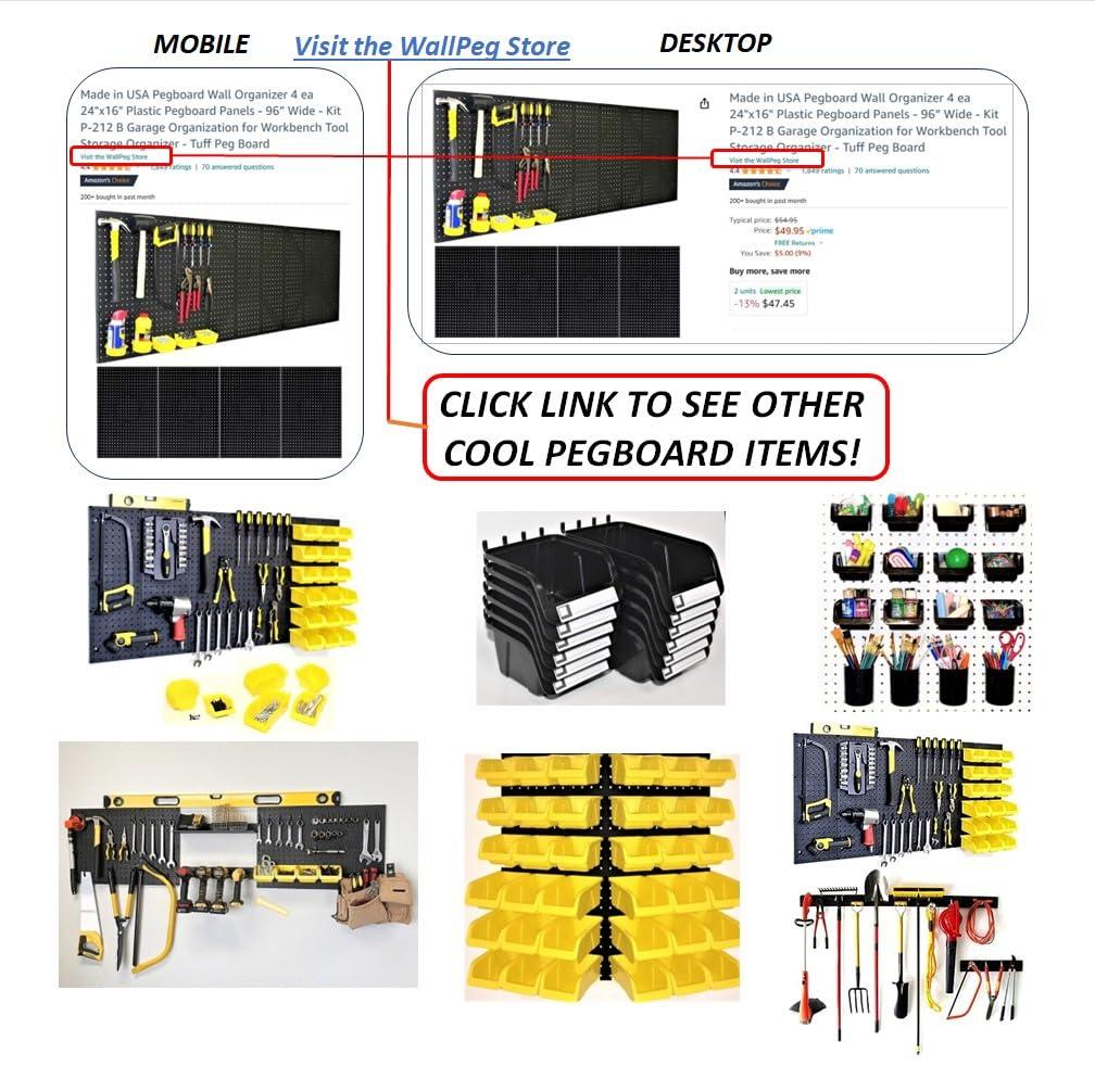 WallPeg Plastic Pegboard Panels, 96" Wide Garage Tool Pegboard, Black