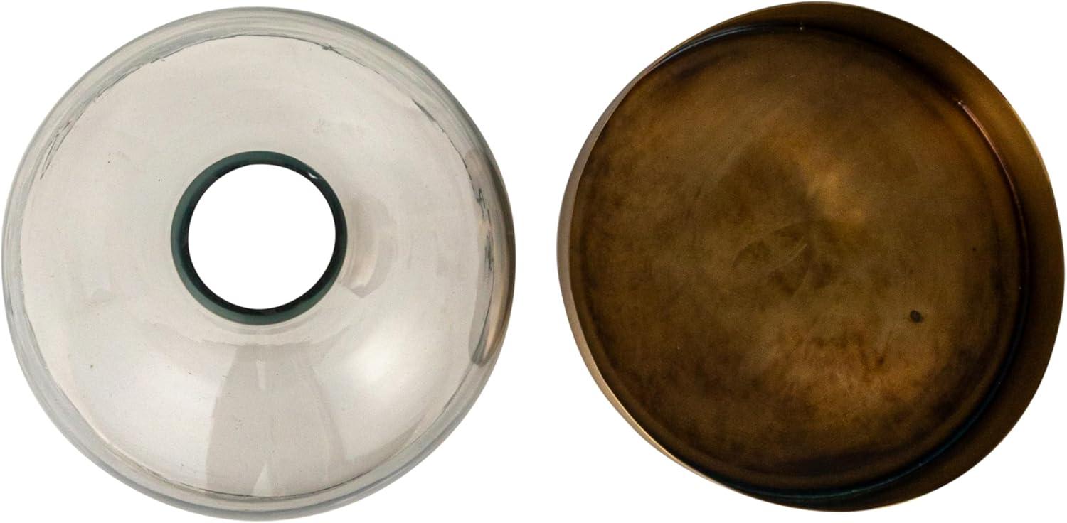 Antique Brass and Clear Glass Cloche with Metal Tray
