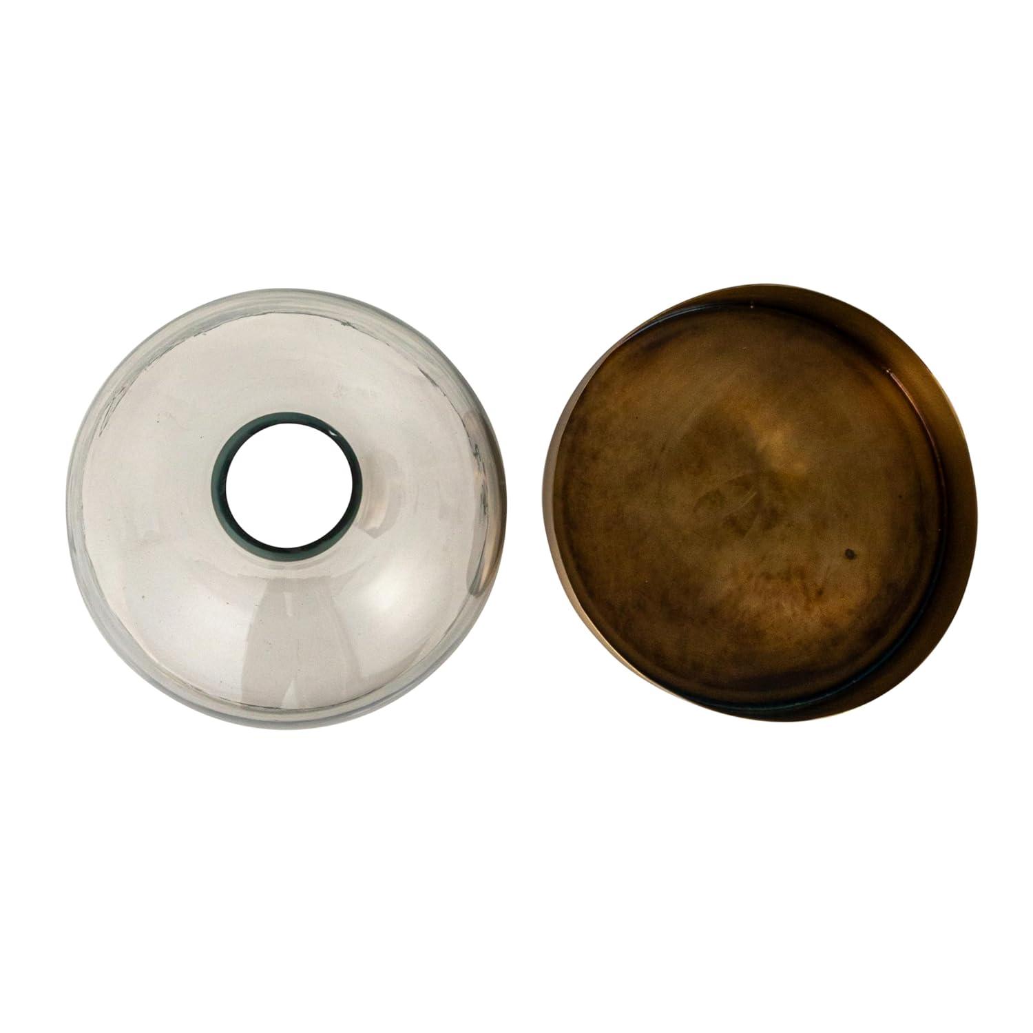 Antique Brass and Clear Glass Cloche with Metal Tray