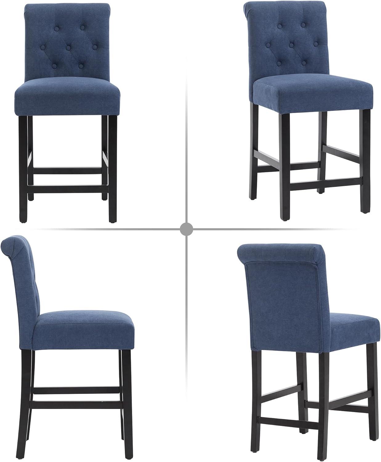 Blue Fabric Upholstered Counter Height Barstool Dining Chairs with Button-Tufted , Set of 2