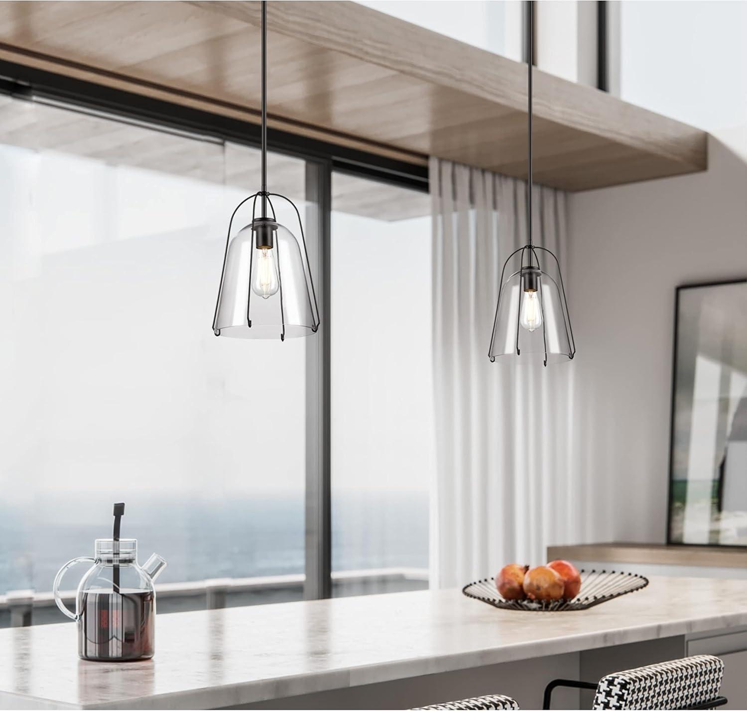 Kewadin Mini Matte Black and Clear Glass Bell Pendant Light