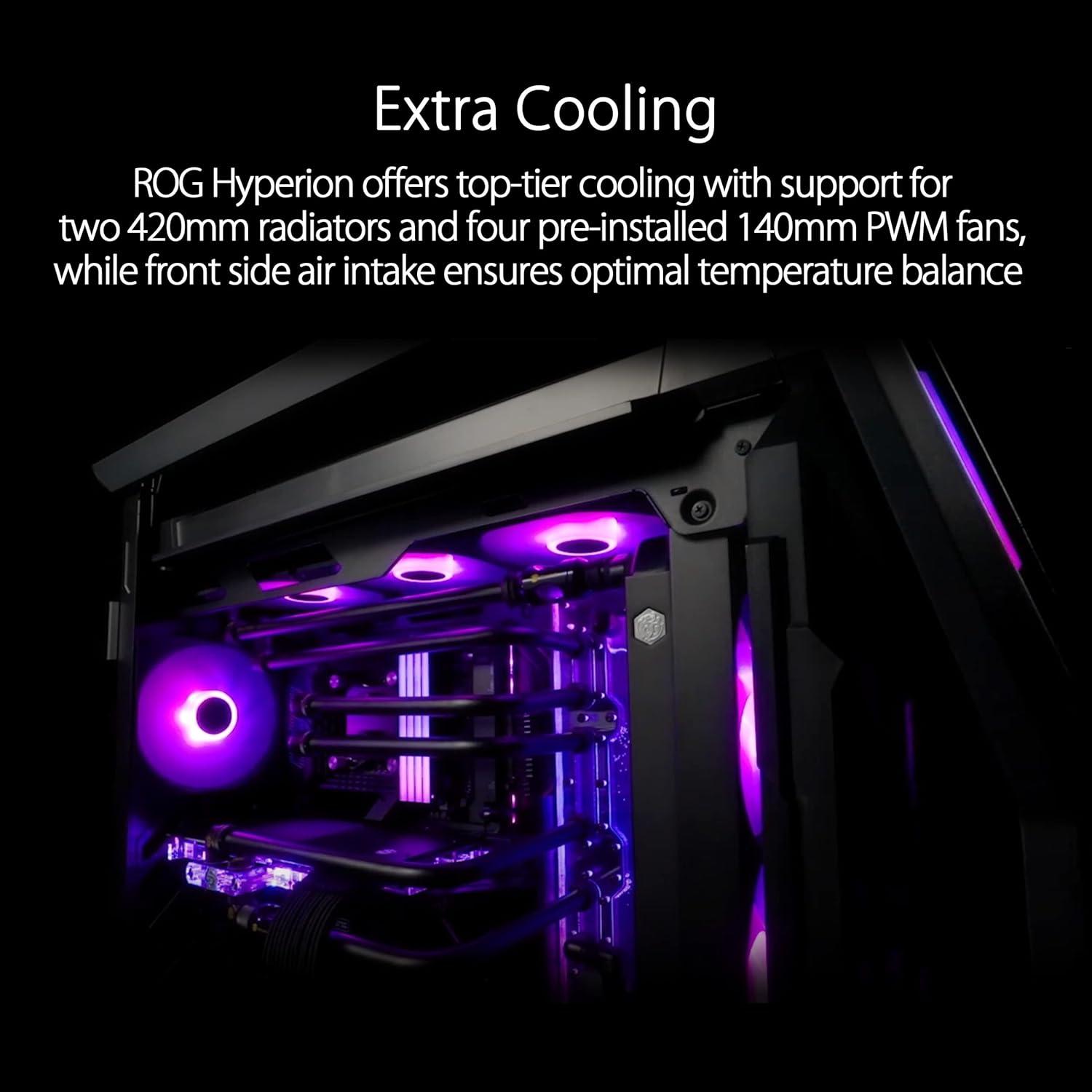 ASUS ROG Hyperion GR701 EATX full-tower computer case with semi-open structure, tool-free side panels, supports up to 2 x 420mm radiators, built-in graphics card holder,2x front panel Type-C