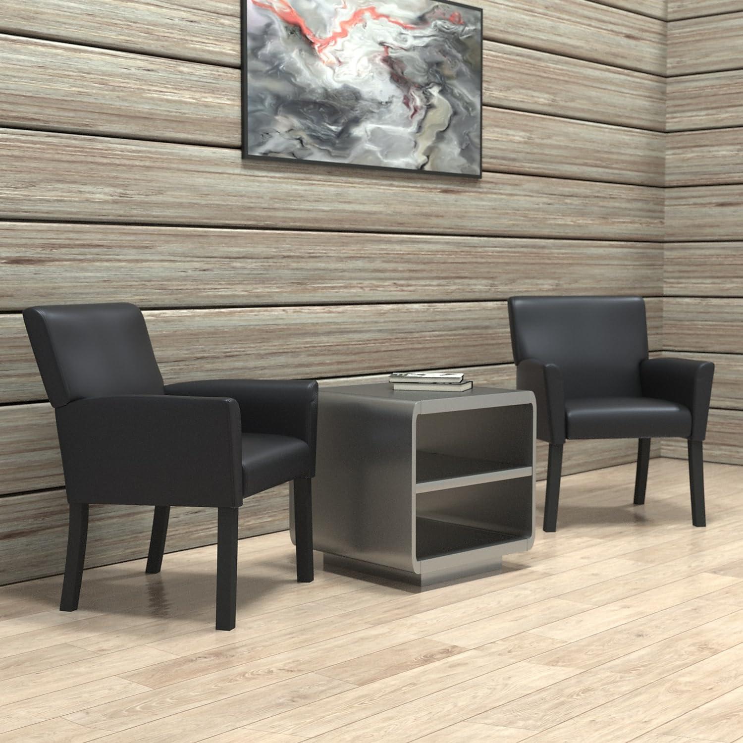 Executive Box Armchair Black - Boss Office Products: Ergonomic, Vinyl Upholstery, Wood Legs, Fixed Height