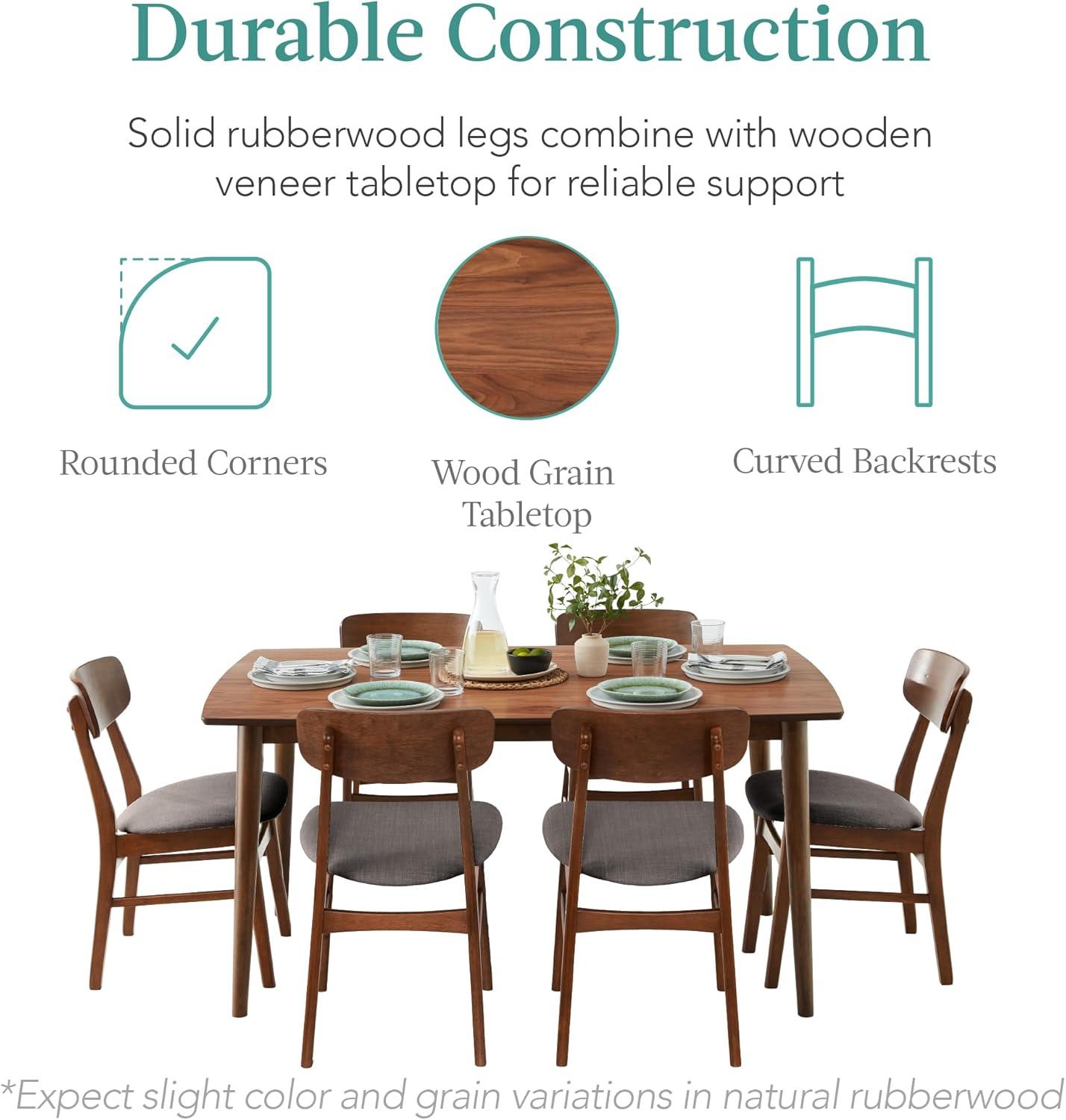 George Oliver 7-Piece Mid-Century Modern Upholstered Dining Set, Wooden Table W/ 6 Chairs