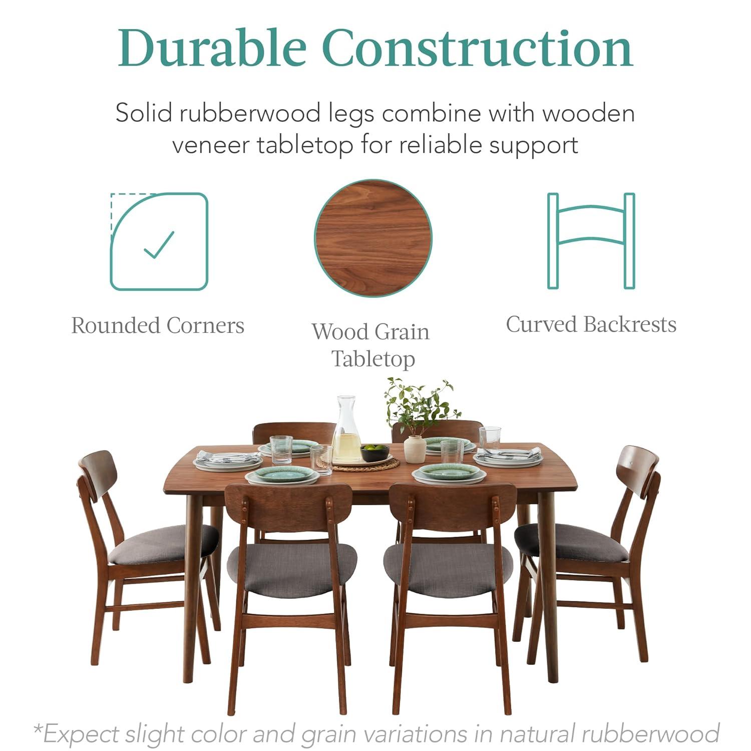 George Oliver 7-Piece Mid-Century Modern Upholstered Dining Set, Wooden Table W/ 6 Chairs