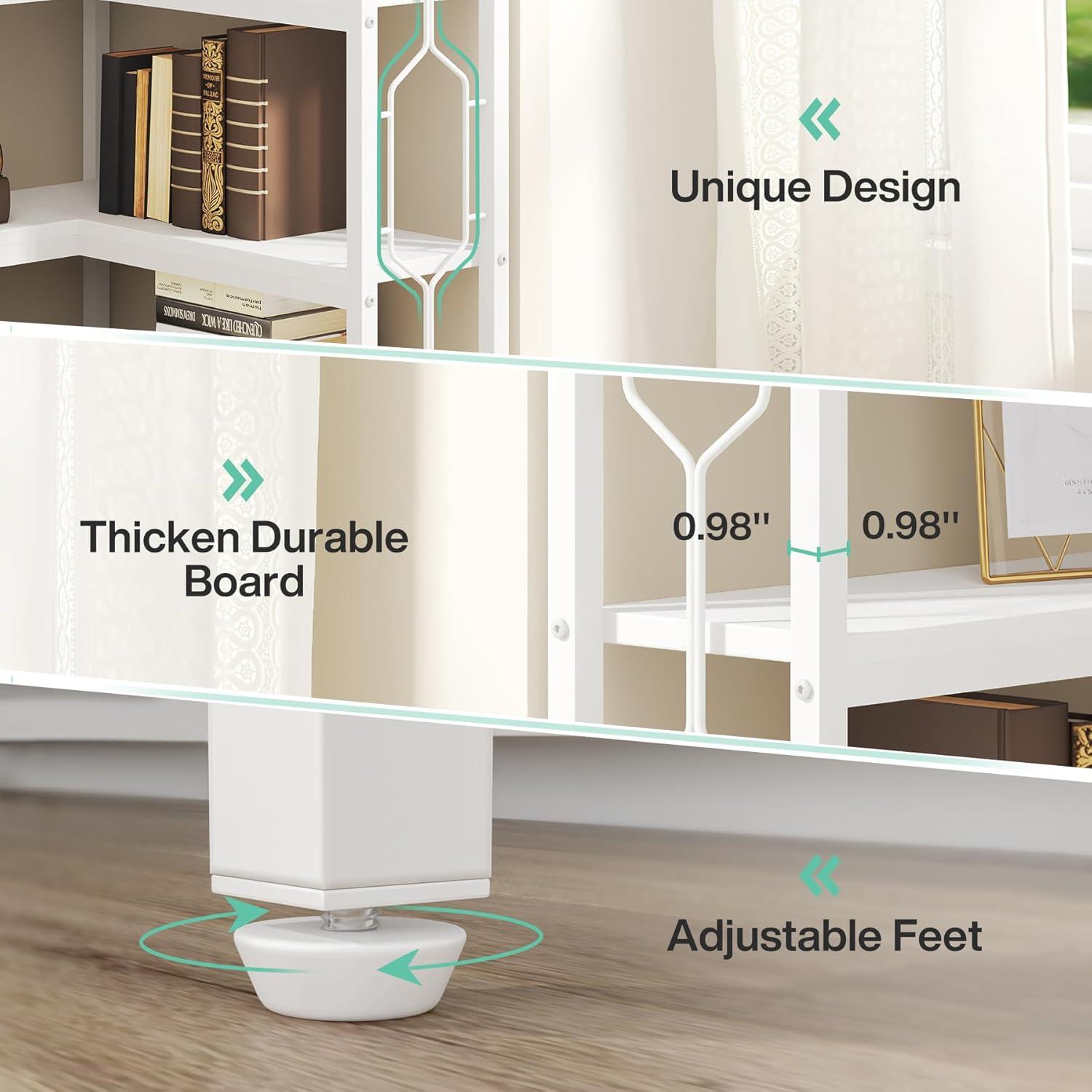 Tribesigns 7-Tier L-Shaped Bookshelf, Wood Corner Etagere Bookcase, Freestanding Display Shelving Unit, White