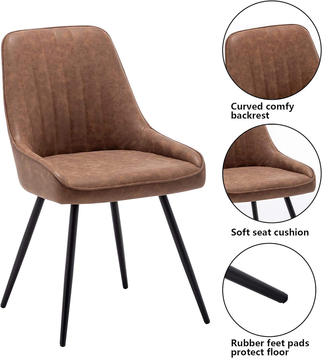 Brown Faux Leather Upholstered Armless Side Chairs with Metal Legs, Set of 2