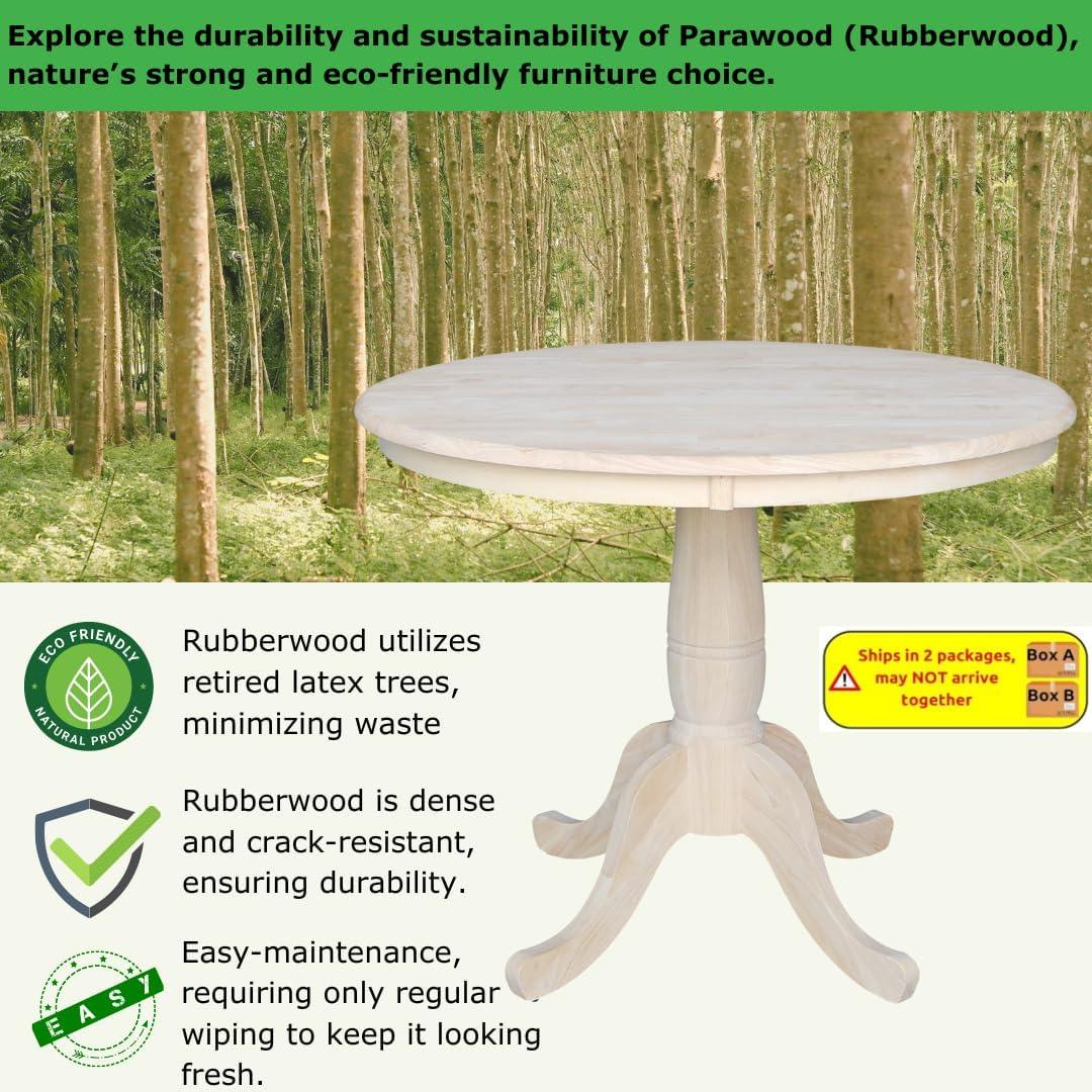 36" Round Top Pedestal Dining Table Unfinished - International Concepts